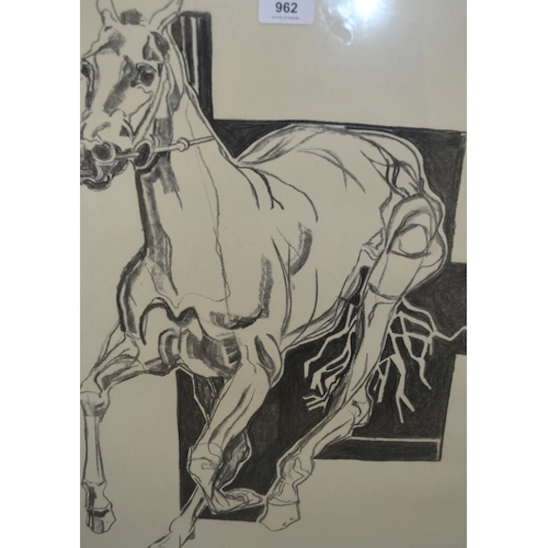 Pencil drawing of a galloping horse, by G. S. Minett, dated ...
