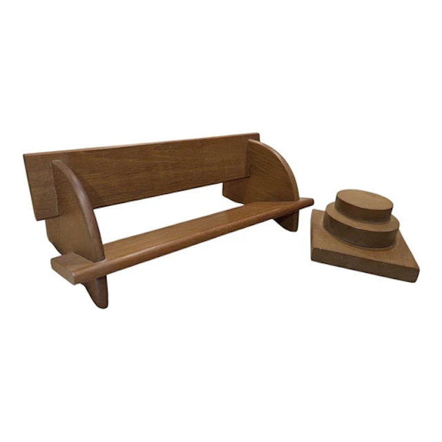 Mid century vintage wooden book trough with wooden contempor...