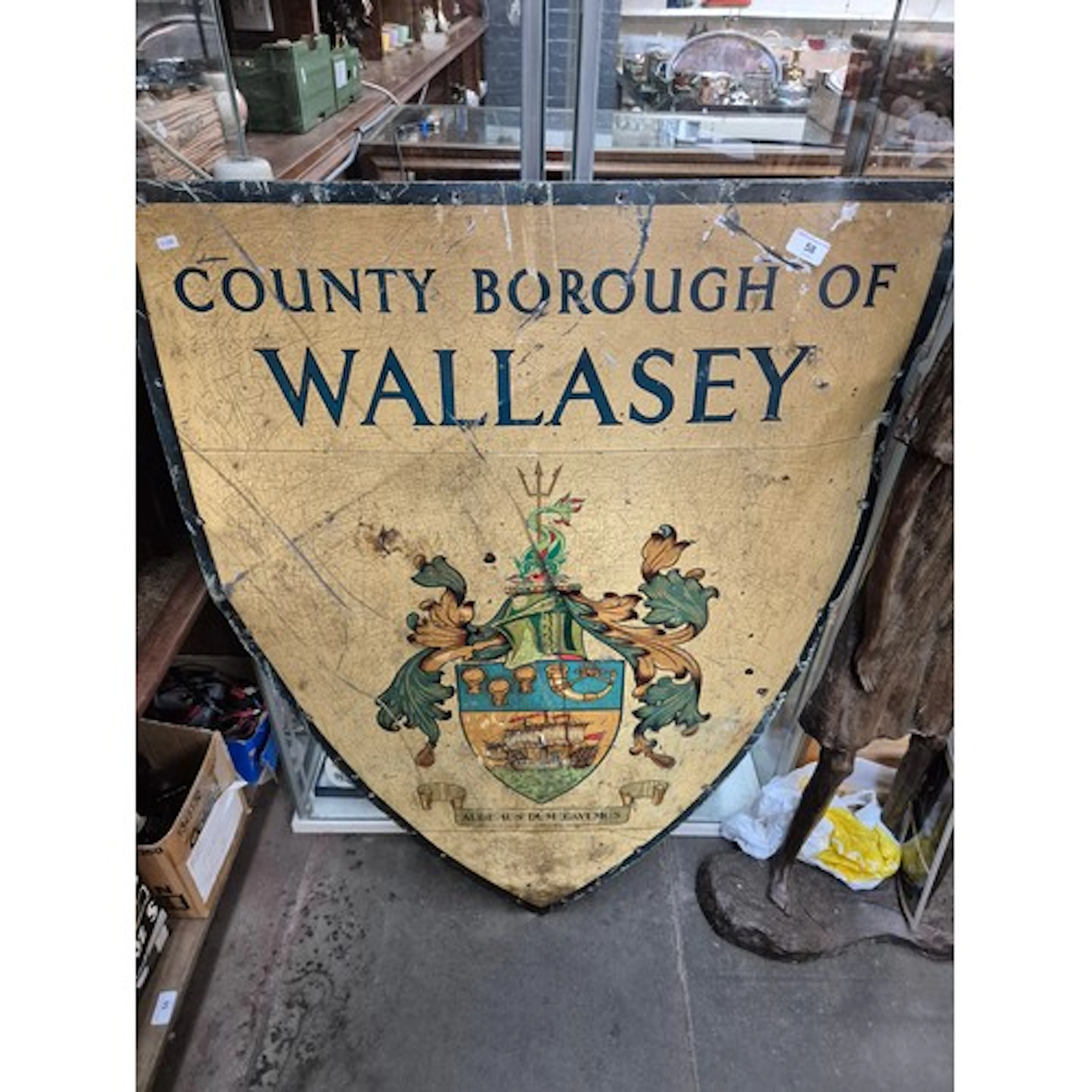 A large 'County borough of Wallasey' painted crest