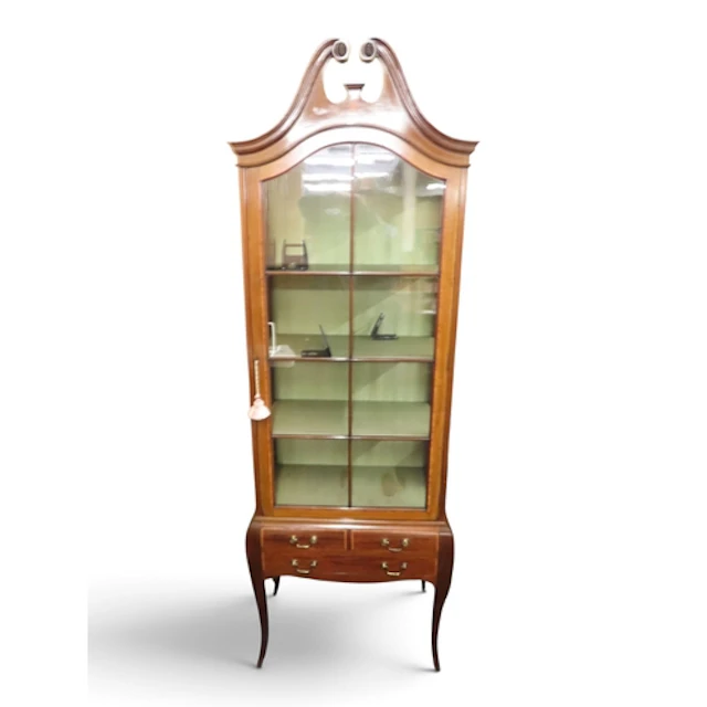 An Edwardian mahogany and satinwood inlaid narrow display ca...