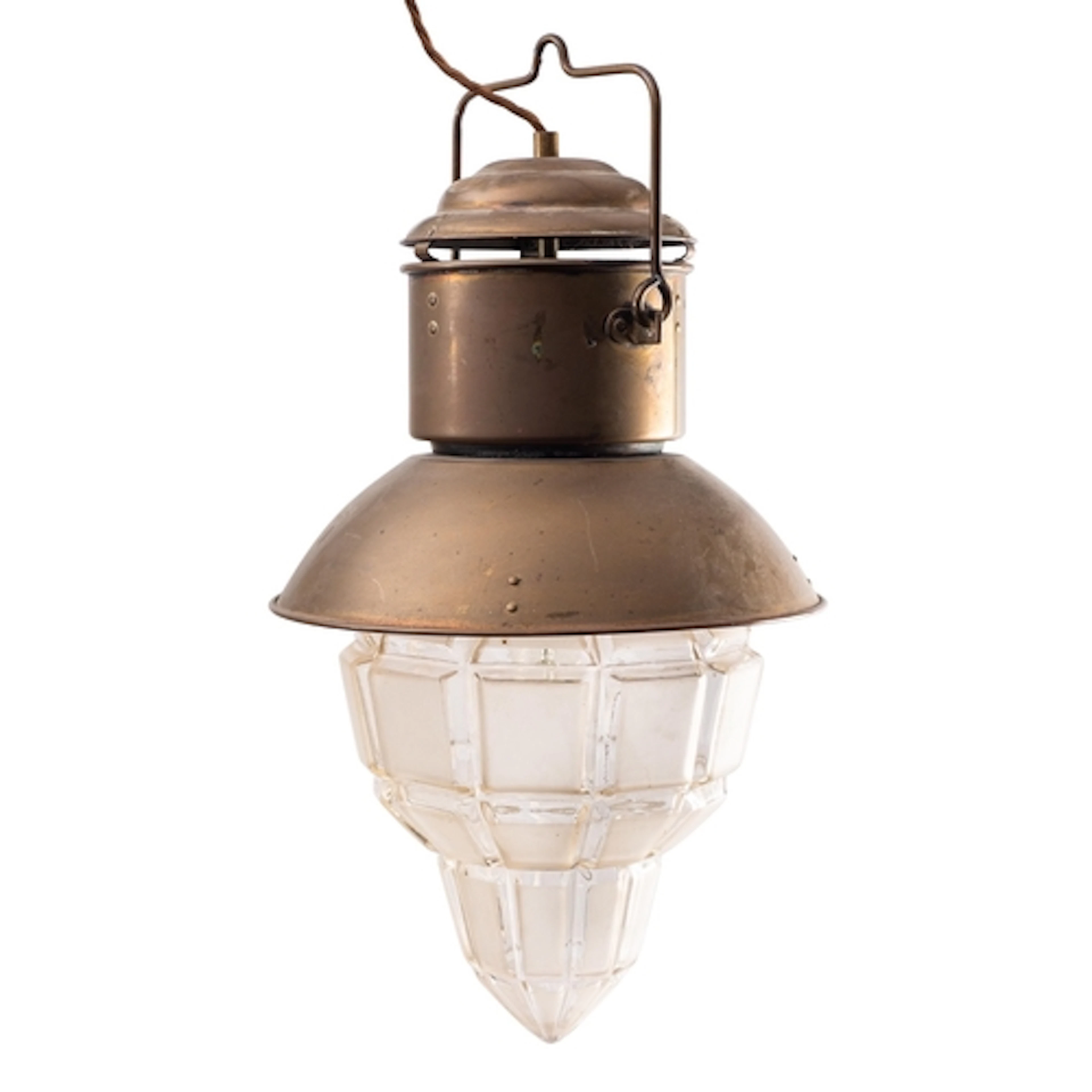 A brass and moulded opaque glass ceiling lantern, in Arts & ...