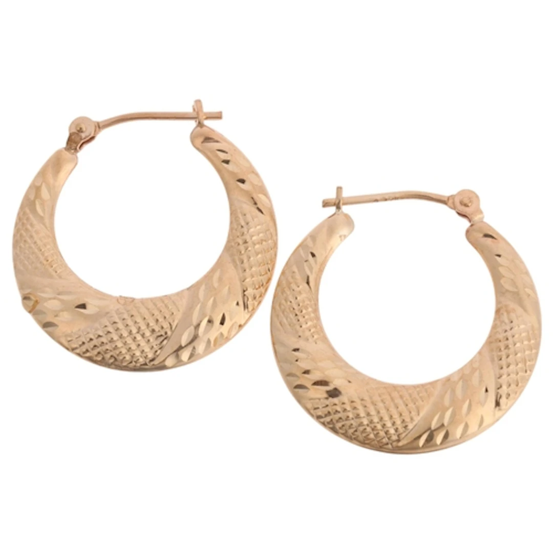 A pair of Vintage 9ct gold hoop earrings, textured decoratio...