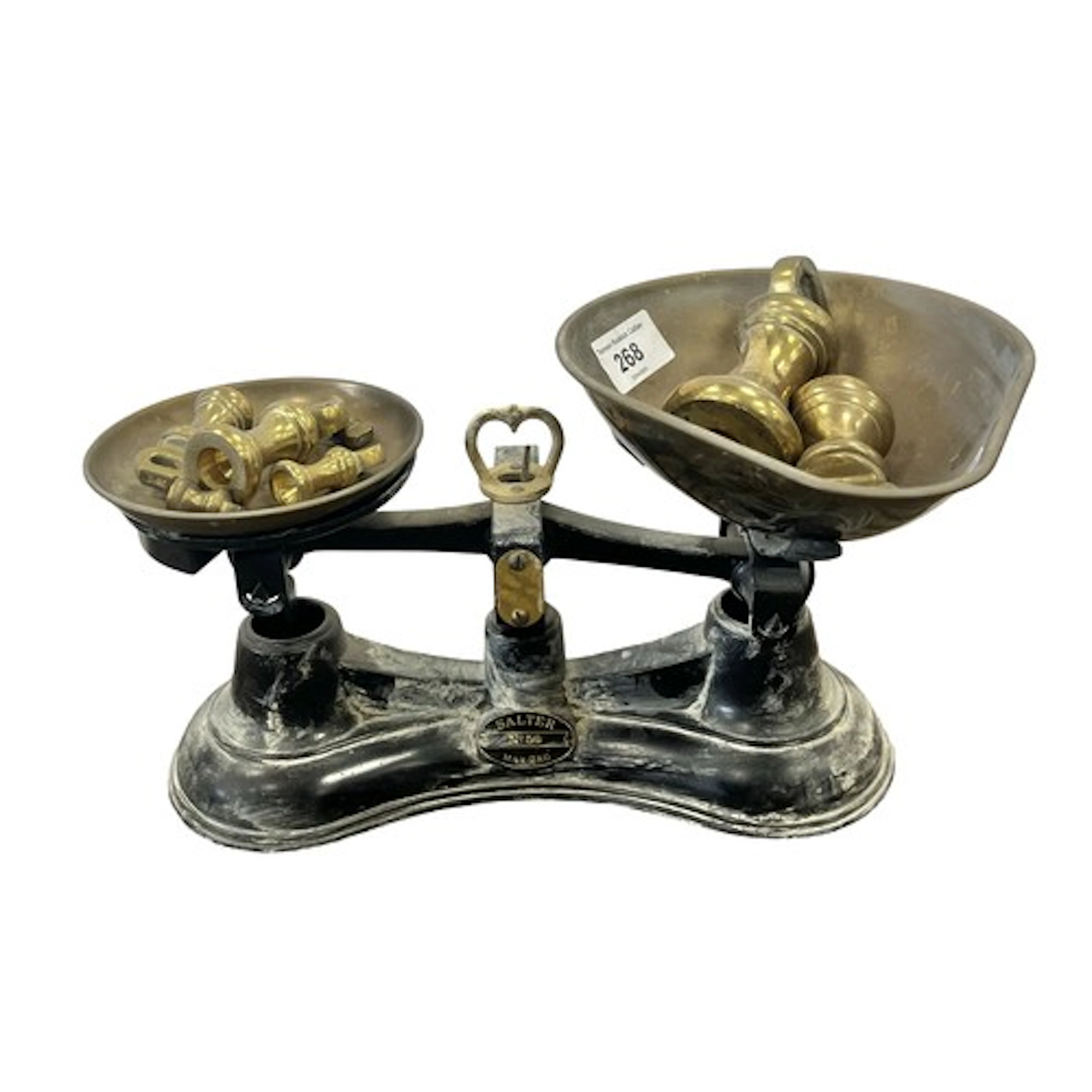 Vintage postal brass scales and weights.