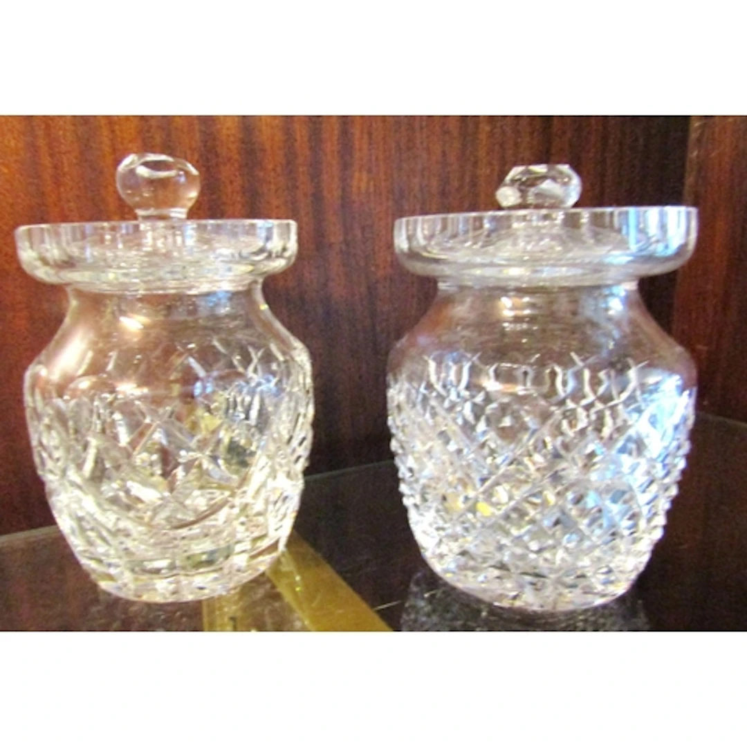 Pair of Irish Cut Crystal Honey Jars Good Original Condition...