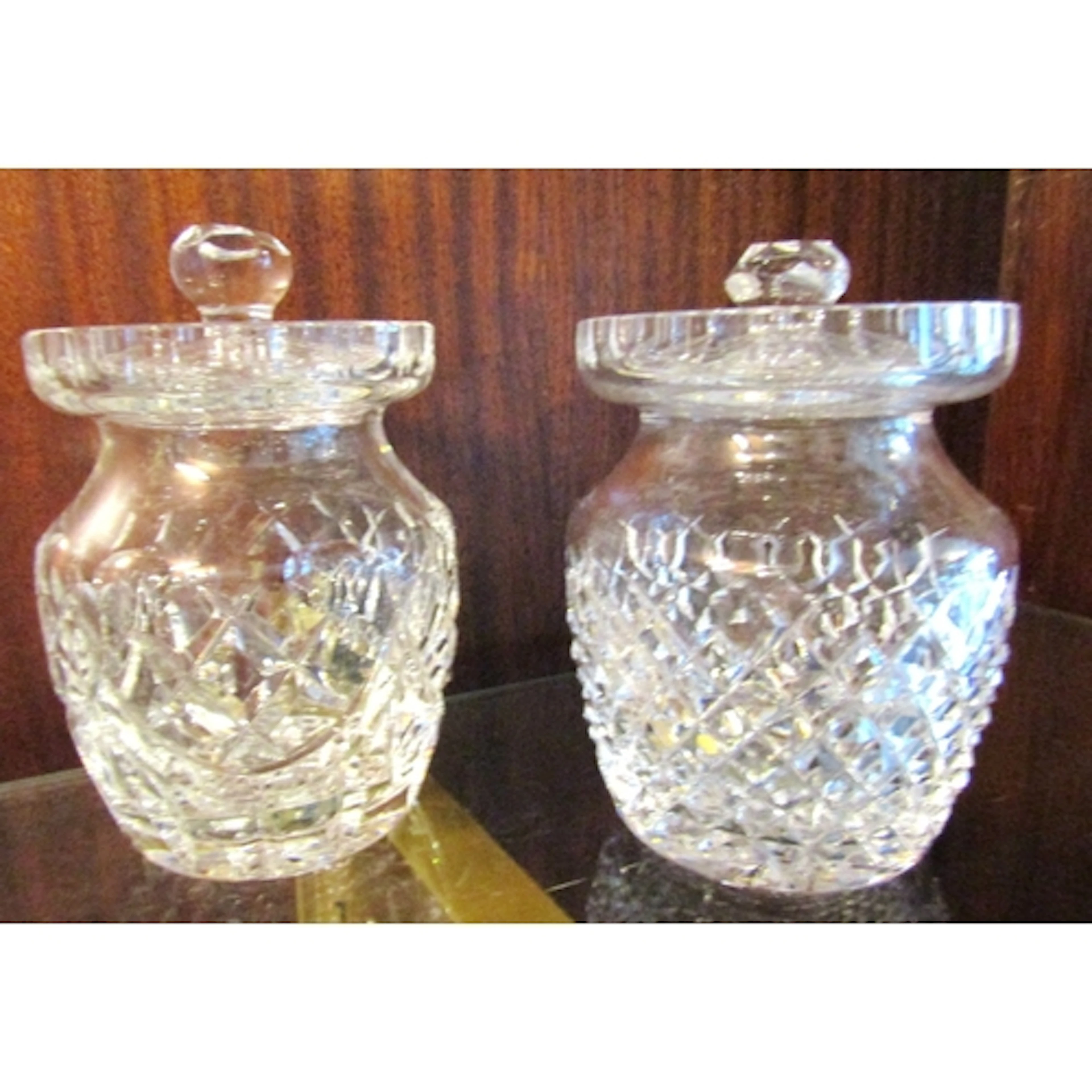 Pair of Irish Cut Crystal Honey Jars Good Original Condition...