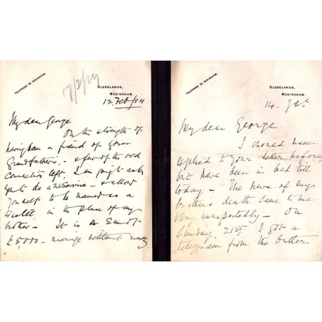 2 x 1914 hand written letters sent by Captain James Ogilvy D...