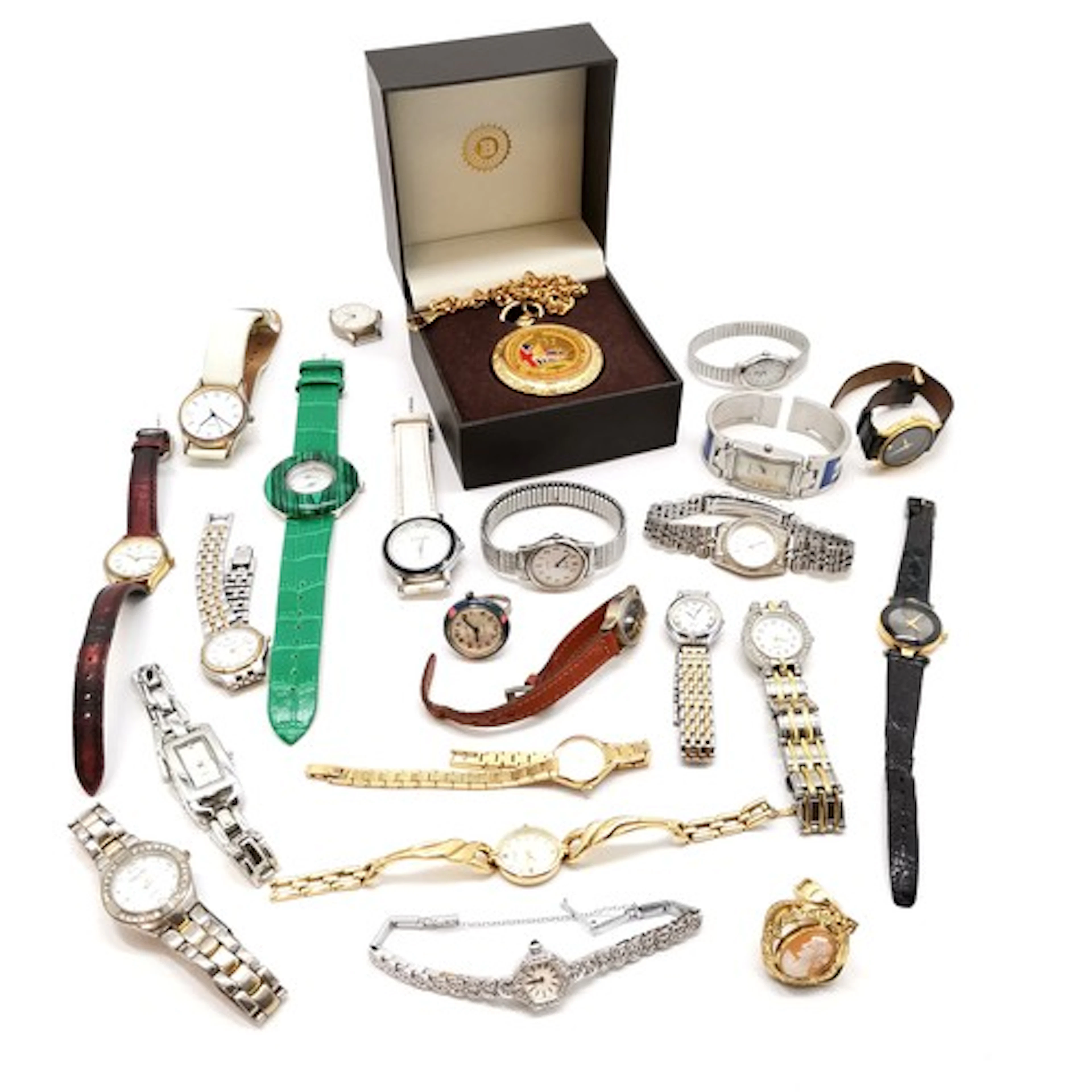 Qty of quartz watches inc Malachite genoa, chalet rolled gol...