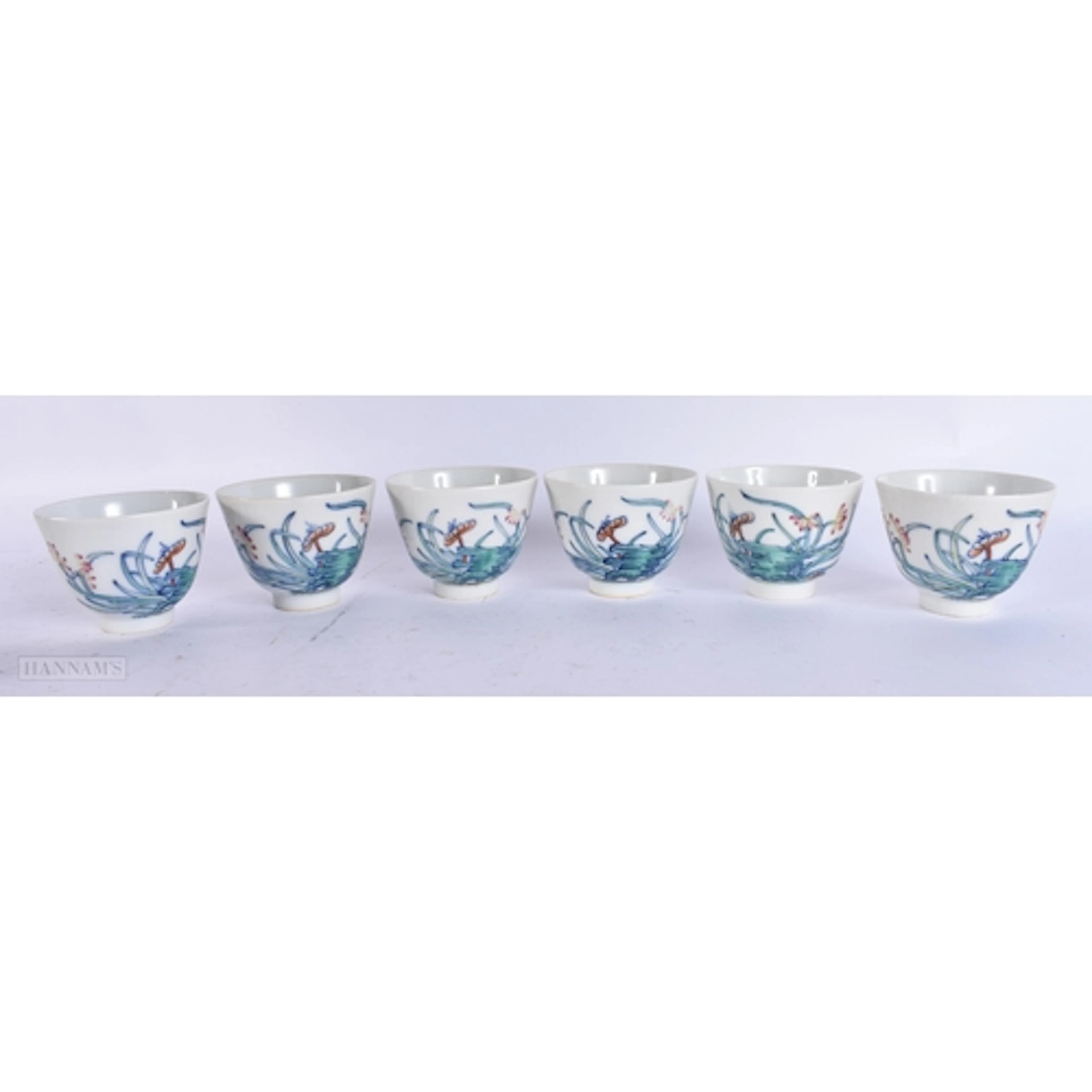 A SET OF SIX CHINESE DOUCAI PORCELAIN TEABOWLS Guangxu mark ...