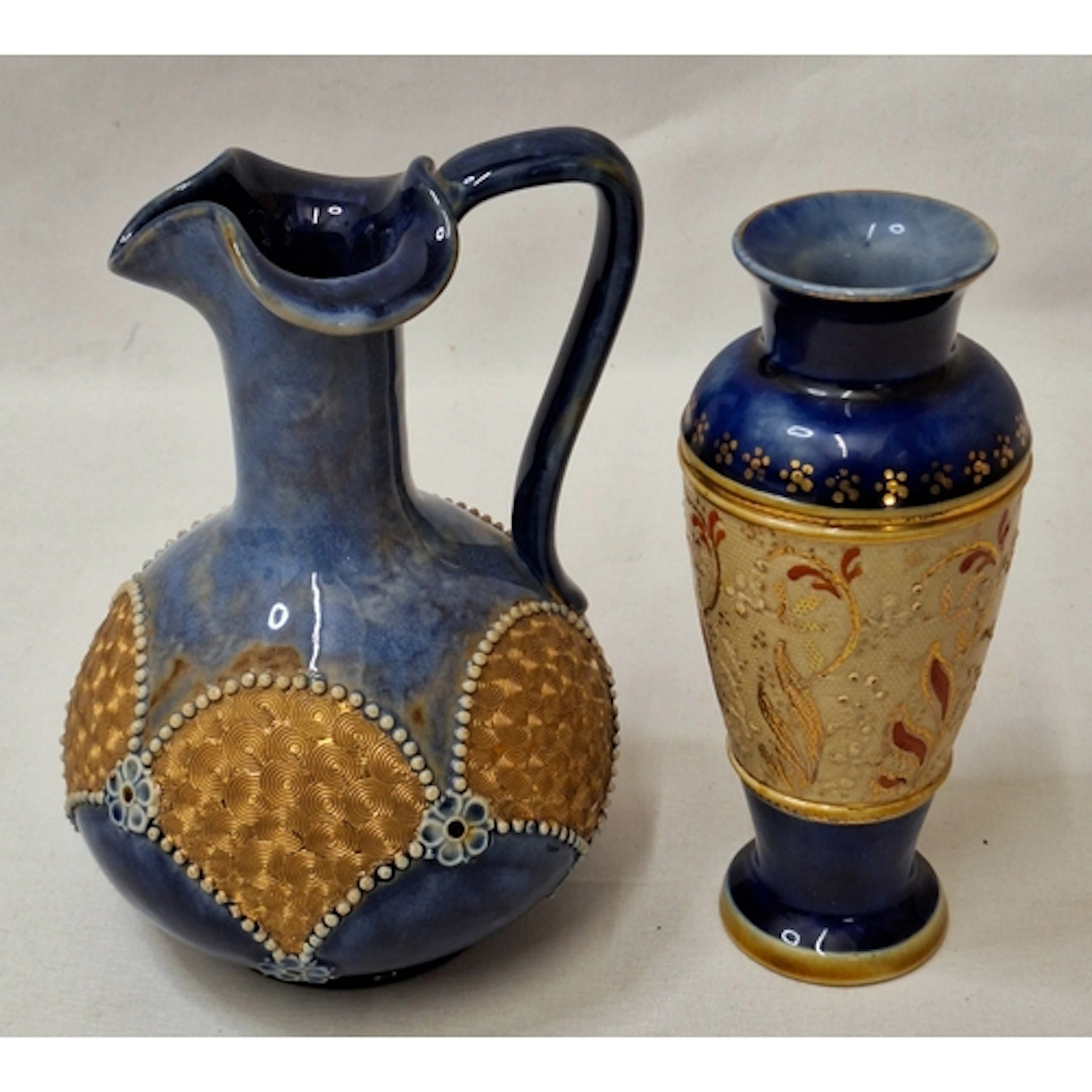 Antique Doulton Lambeth Stoneware Ewer with blue glazed & ra...