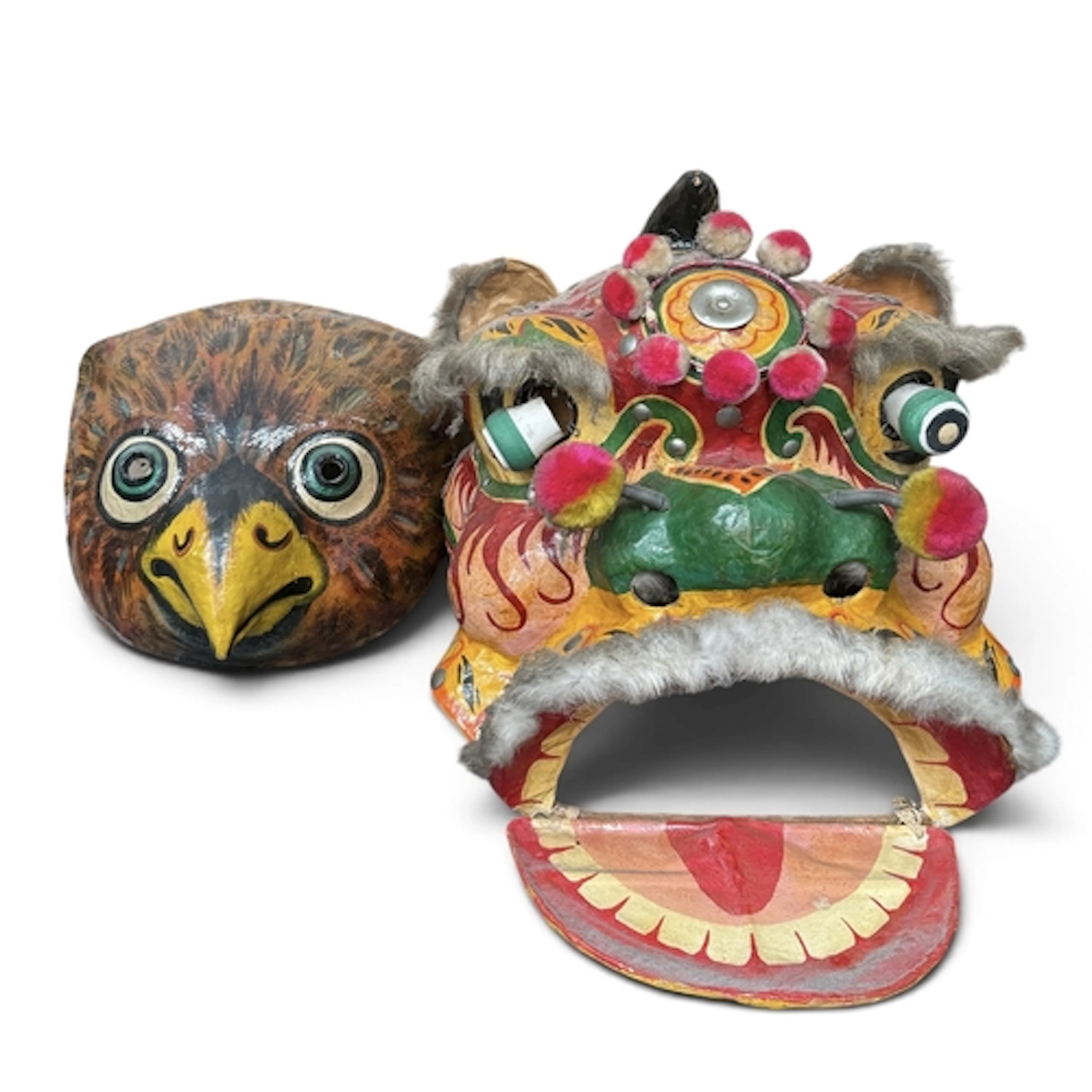 A VINTAGE CHINESE PAPIER-MACHE DRAGON MASK And a vintage pai...