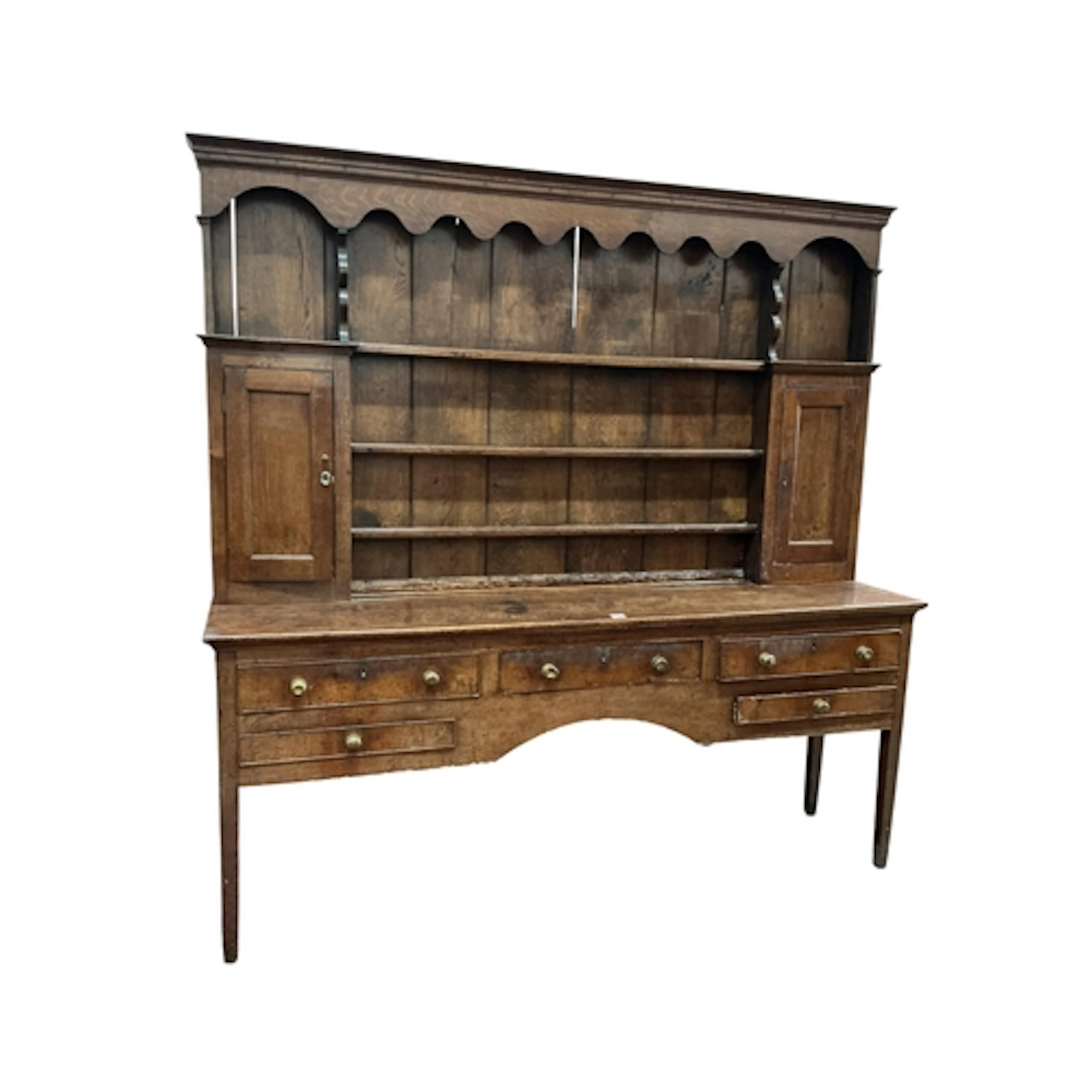 A mid 18th century oak Welsh dresser, width 214cm, depth 48c...