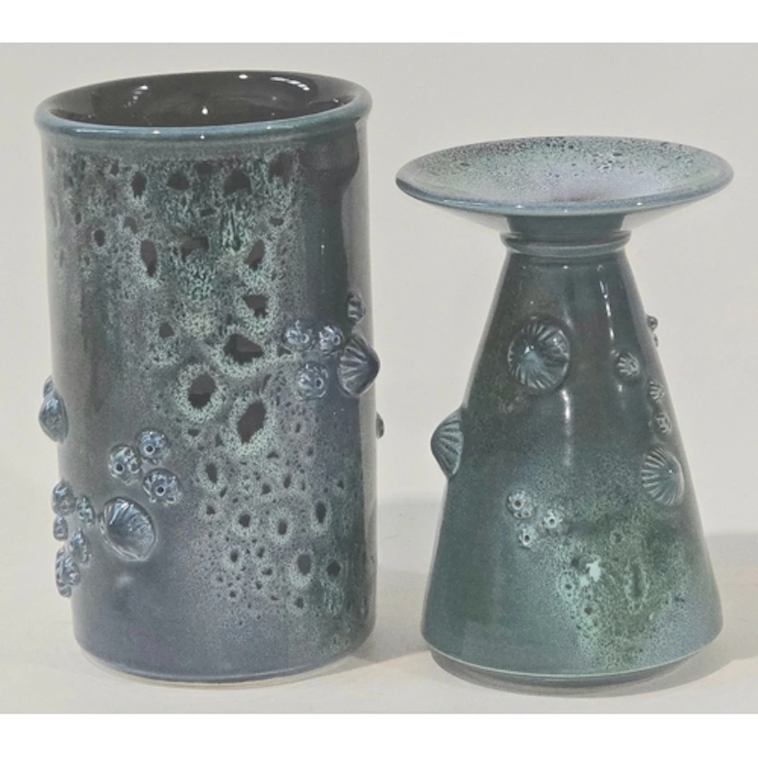 Poole Pottery Alan White flared top vase with incrusted shel...