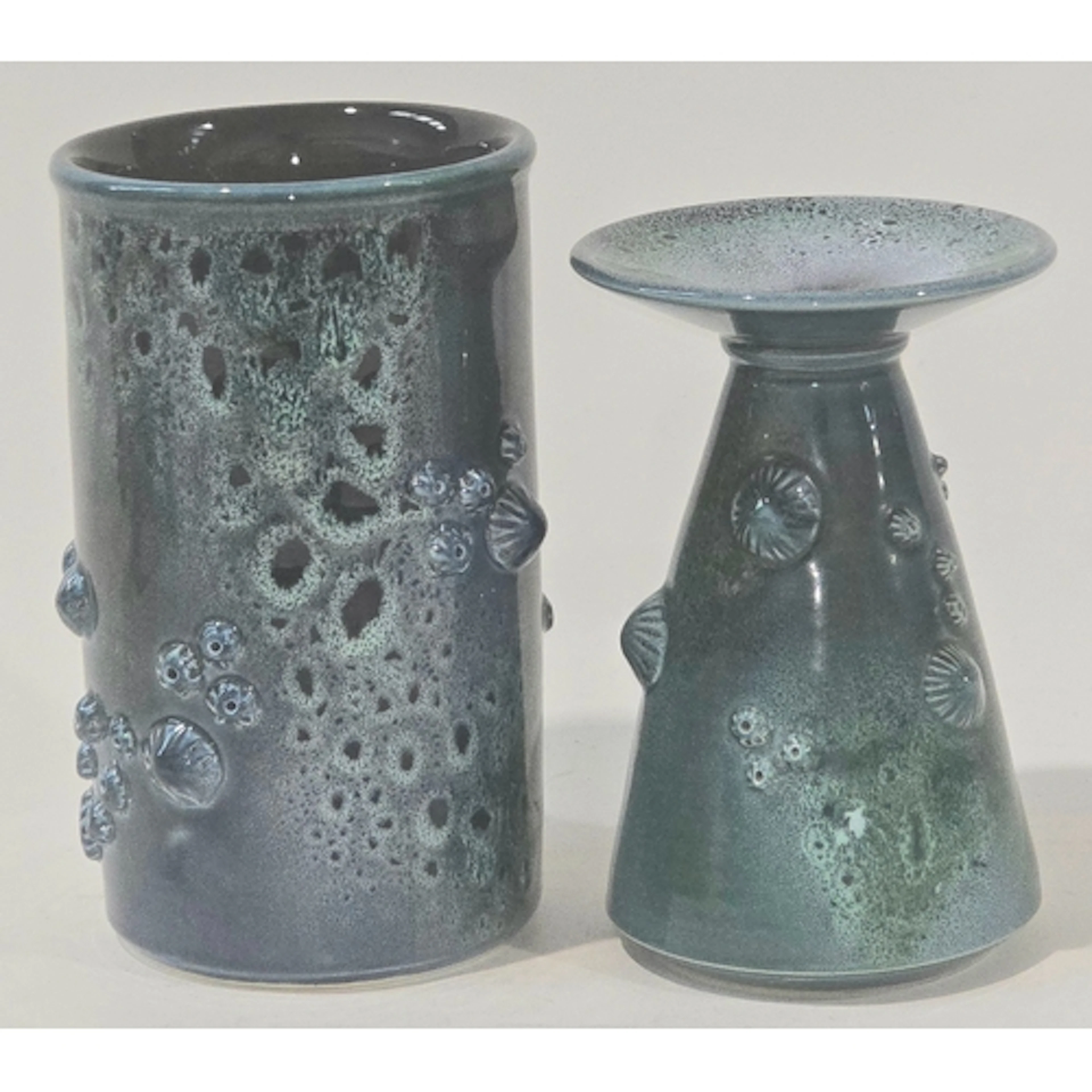 Poole Pottery Alan White flared top vase with incrusted shel...
