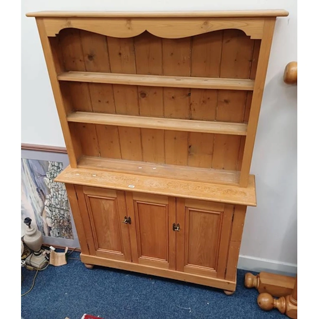 PINE DRESSER WITH SHELF BACK OVER 2 PANEL DOORS - 185 CM TAL...