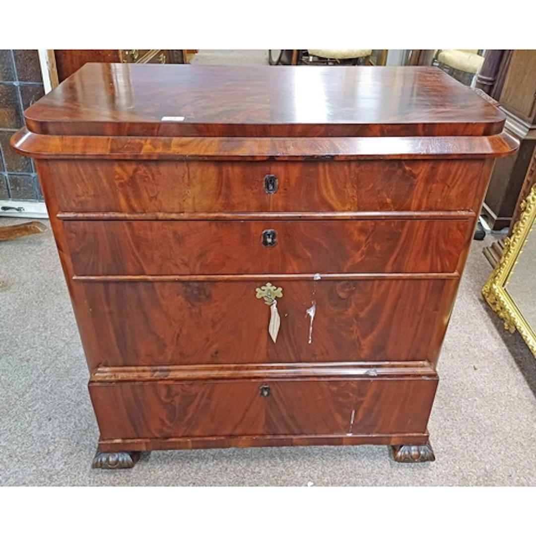 CONTINENTAL MAHOGANY SECRETAIRE CHEST. THE TOP DRAWER OPENIN...