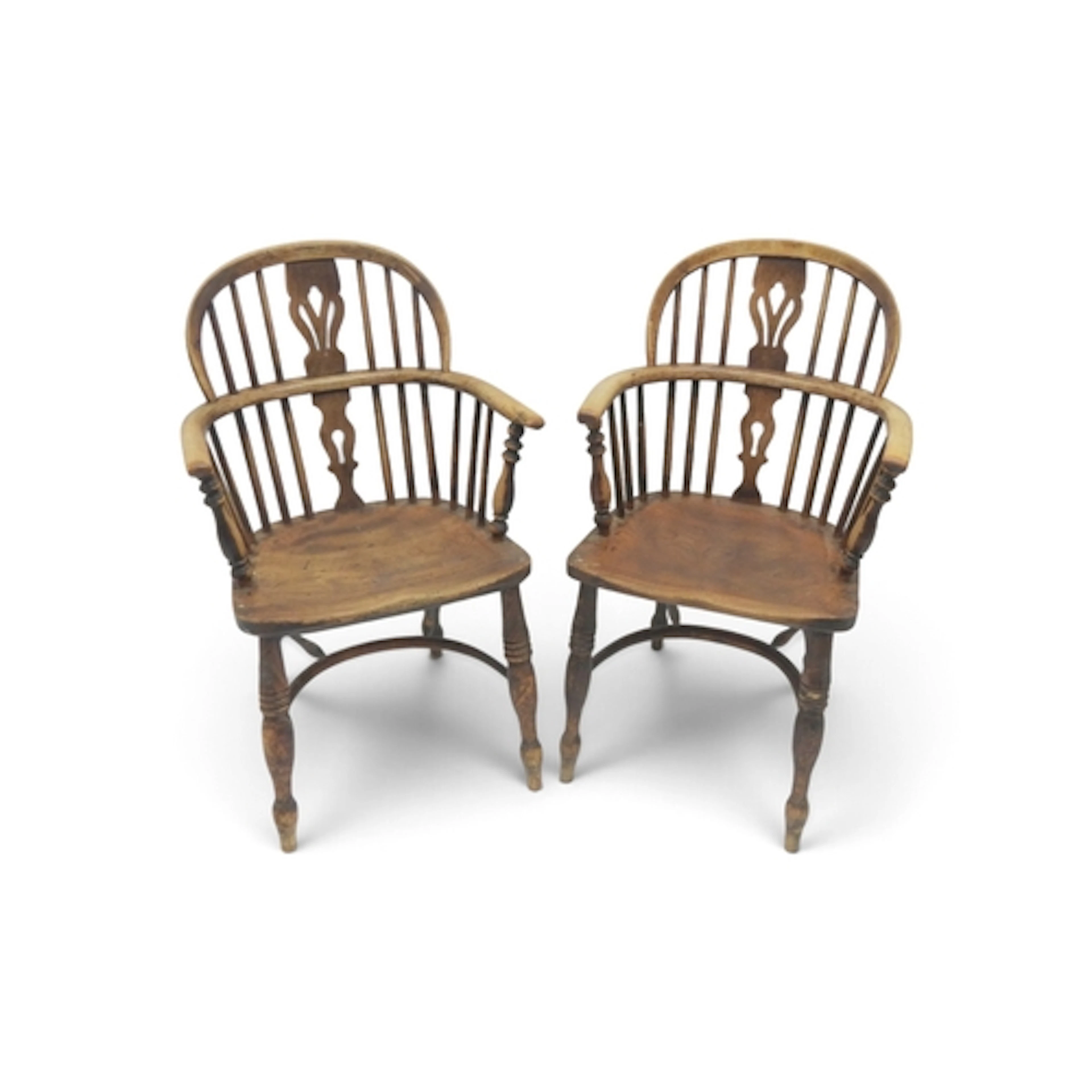 A PAIR OF 19TH ASH & ELM FRAMED WINDSOR ARMCHAIRS ...