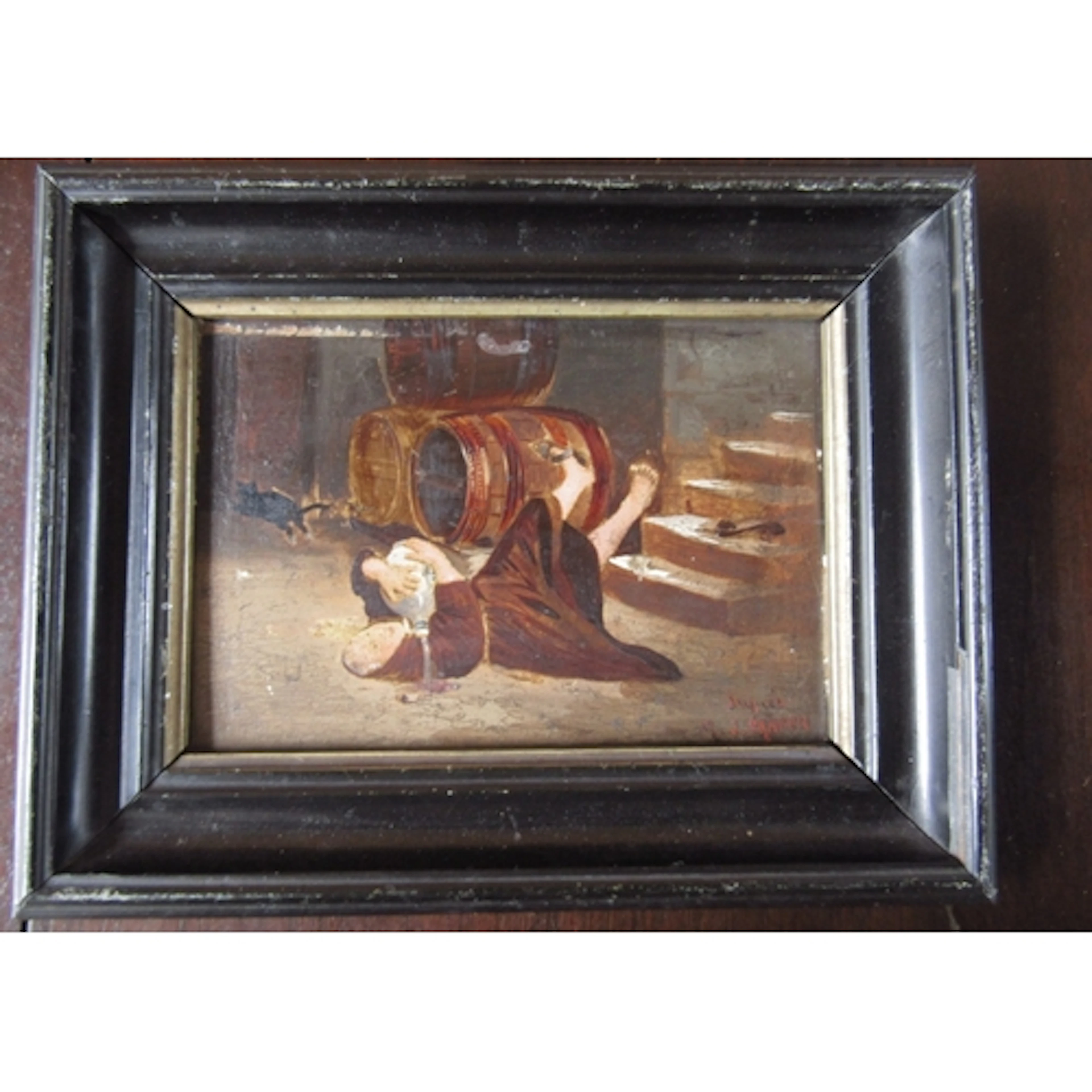 Antique Painting Oil on Panel Monk with Ale Scene Contained ...