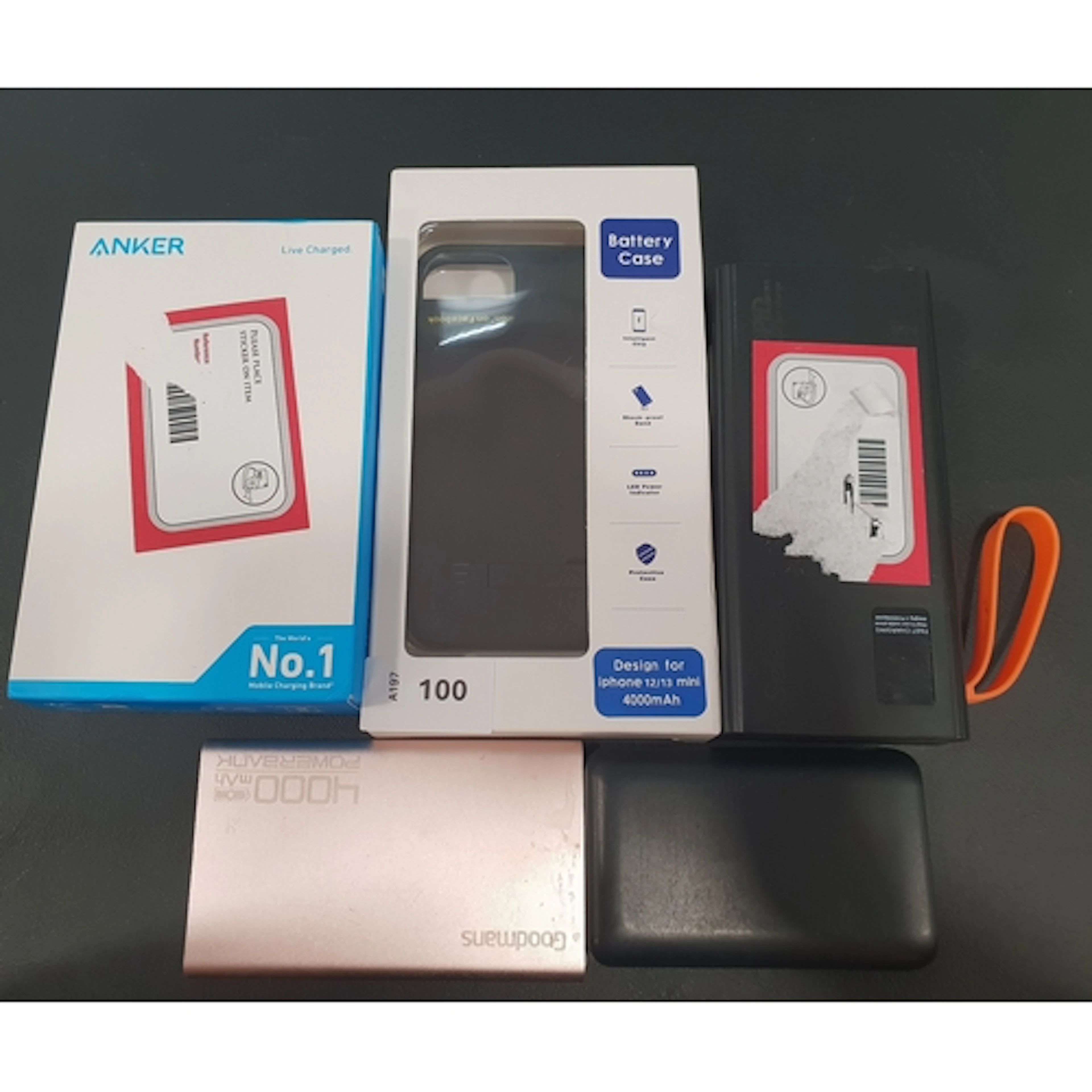 SELECTION OF FIVE POWERBANKS including Anker and an iPhone ...