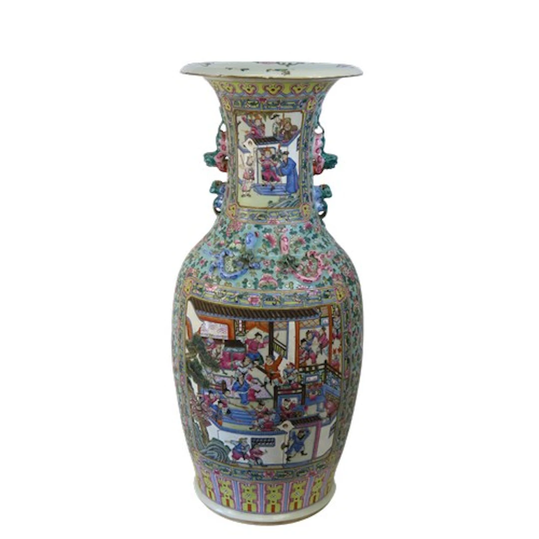 A MONUMENTAL CANTON FAMILLE ROSE BALUSTER VASE 20TH CENTURY ...