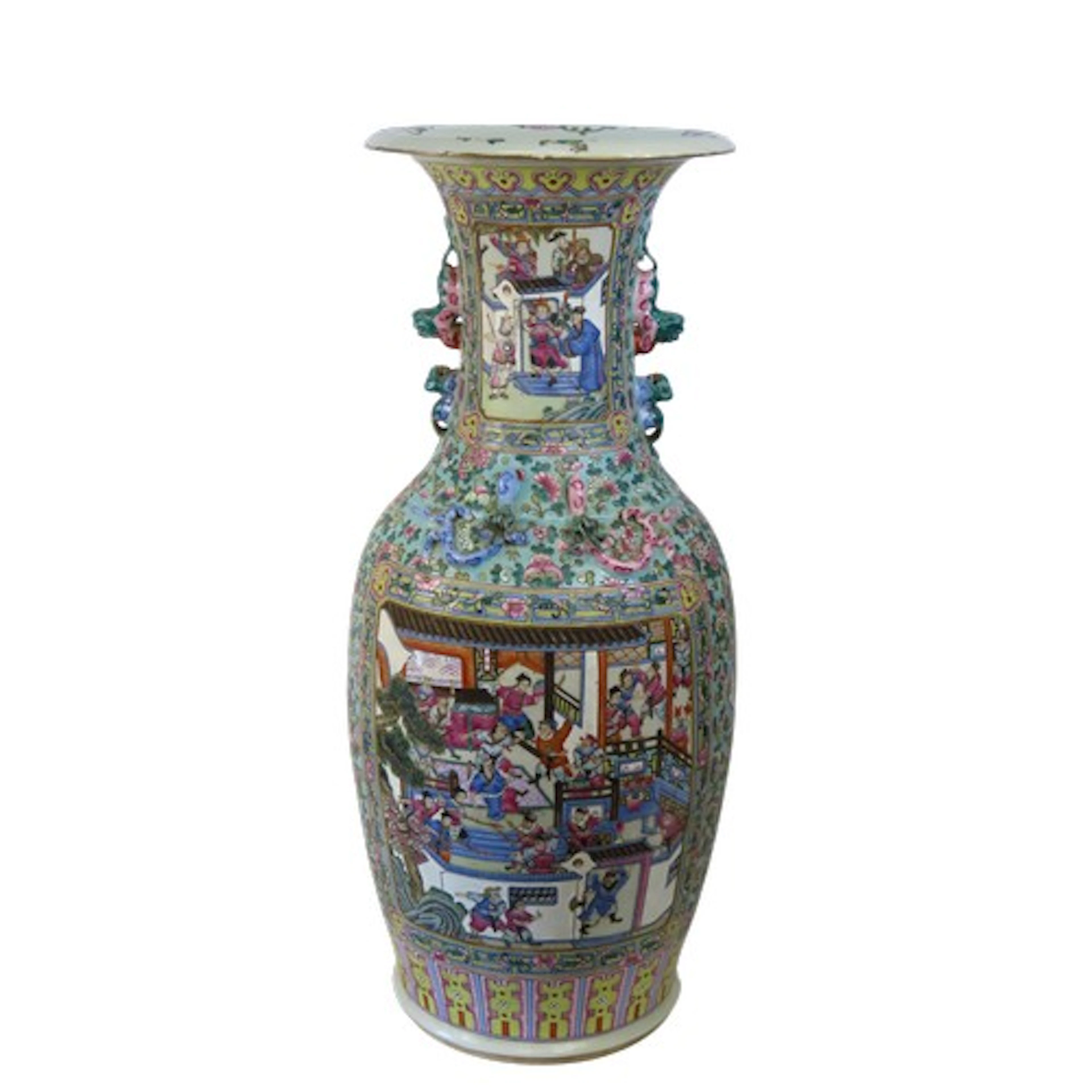 A MONUMENTAL CANTON FAMILLE ROSE BALUSTER VASE 20TH CENTURY ...