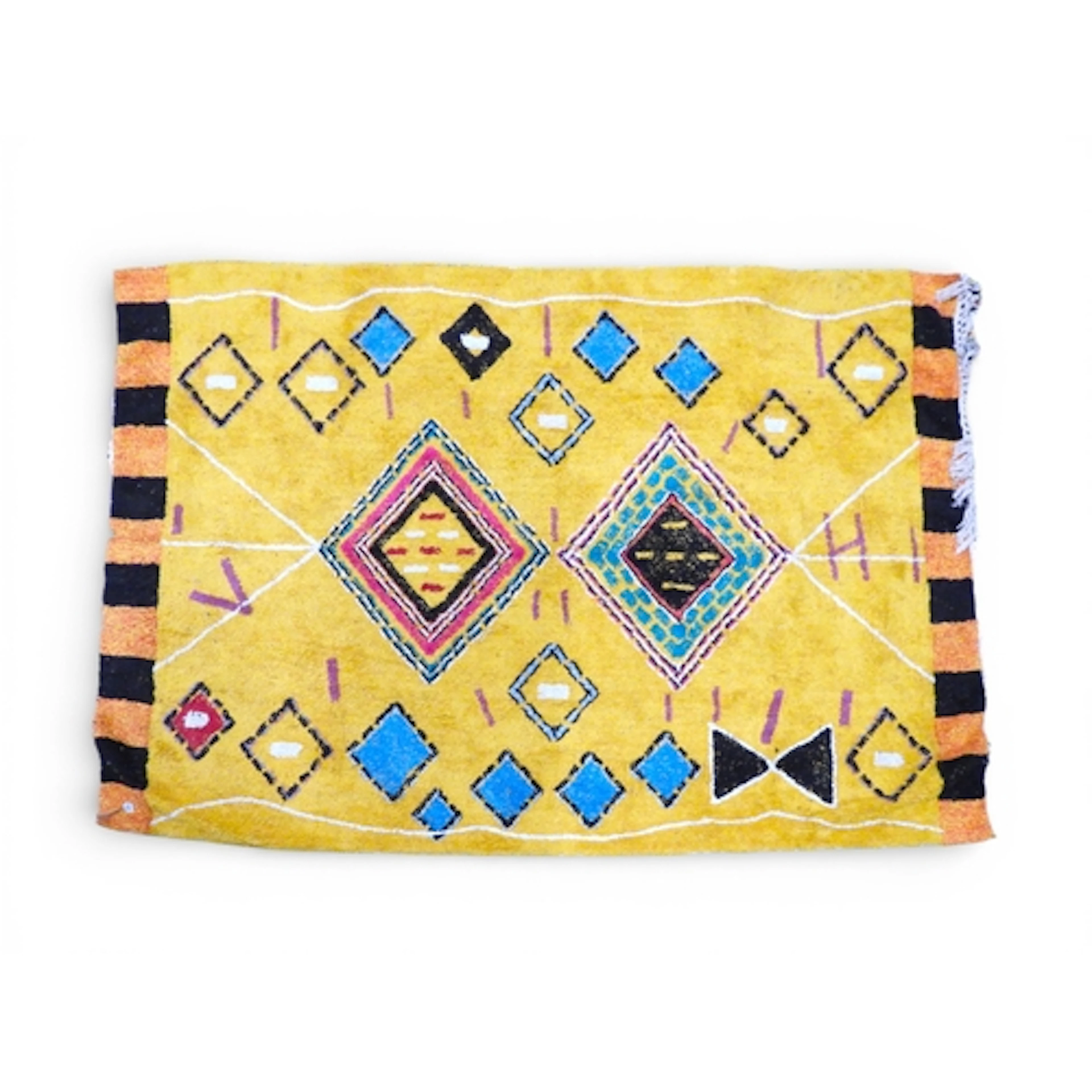 A yellow ground Ian Snow ethnic style rug with two diamond s...