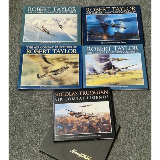Five aviation art books, comprising ‘Air Combat Paintings’, ...