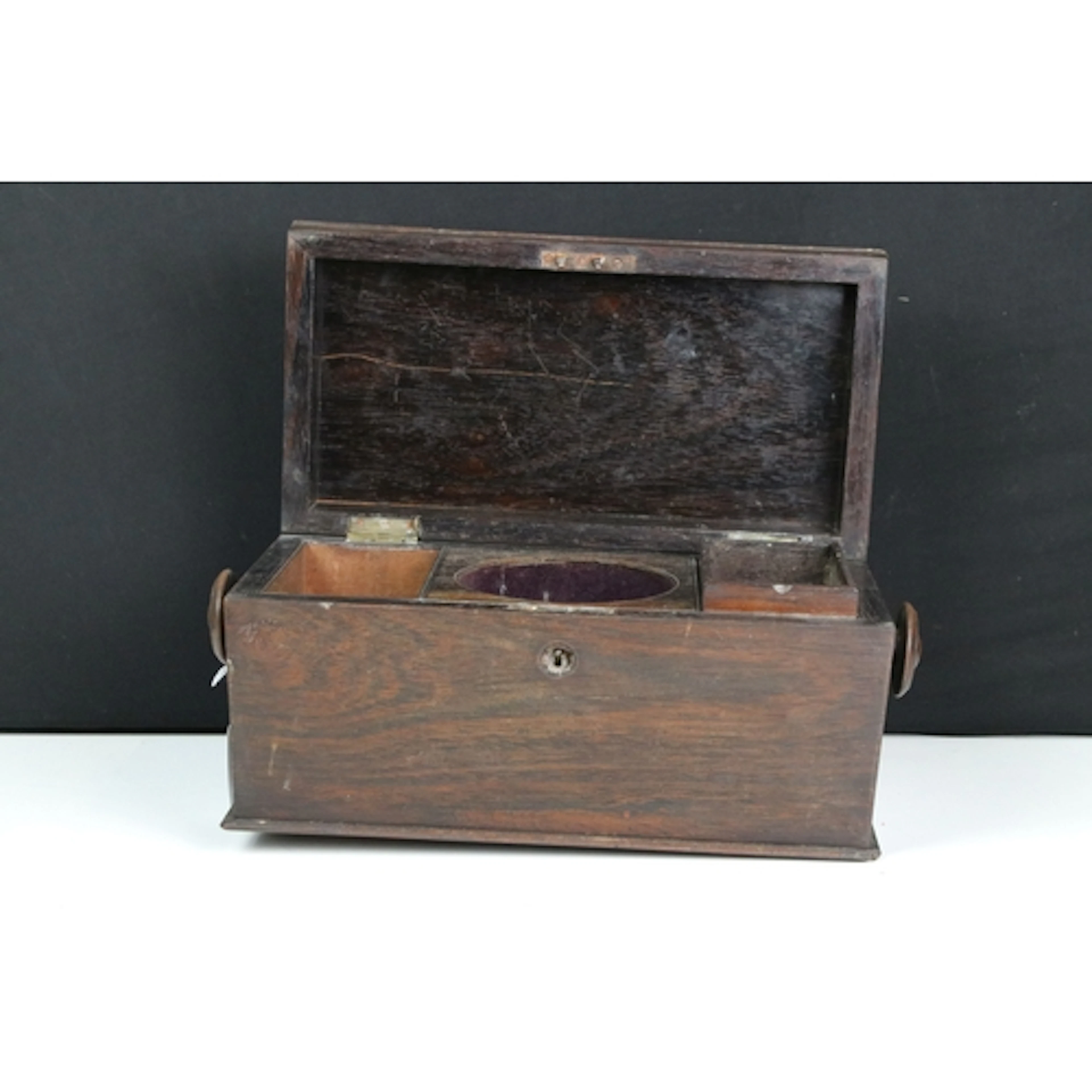 19th century rosewood tea caddy of sarcophagus form having t...