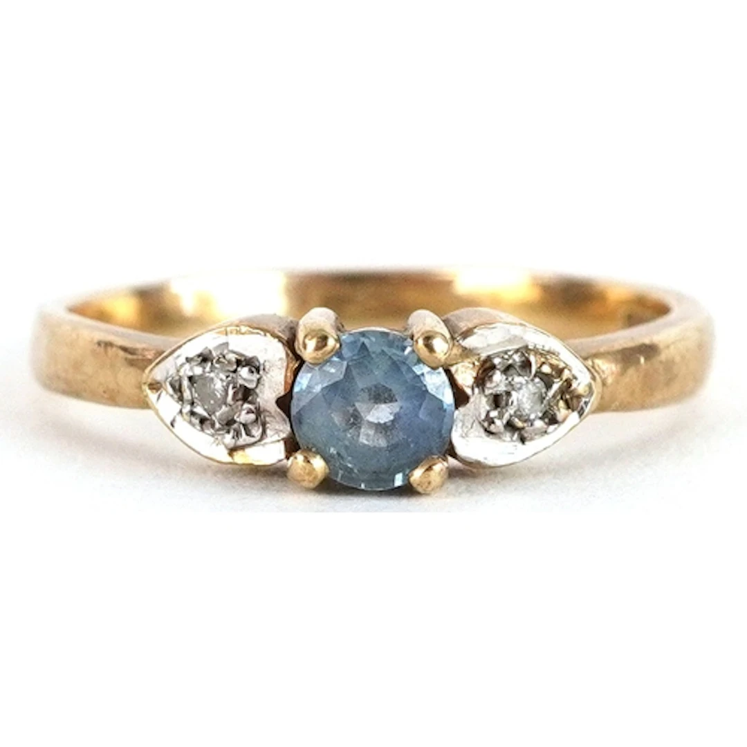 9ct gold sapphire solitaire ring with diamond set shoulders,...