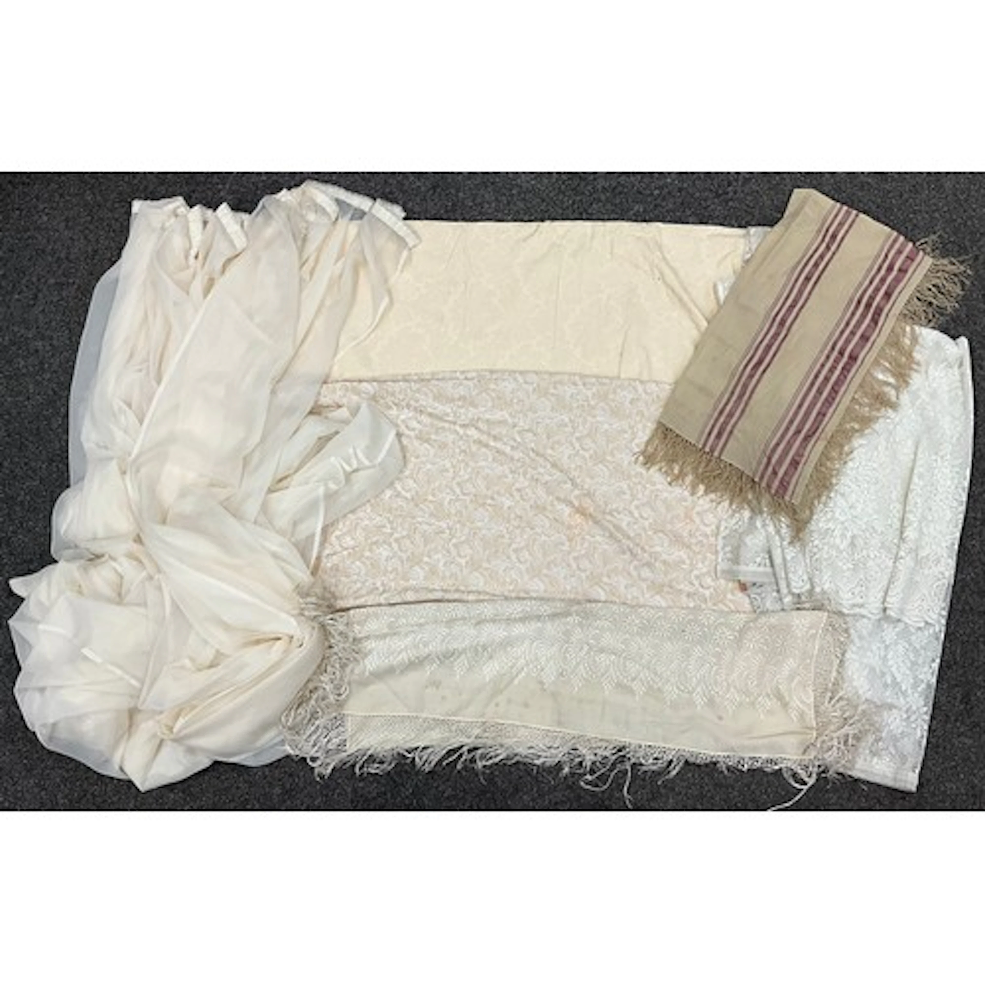 A double size cream jacquard counterpane or bedspread, baroq...