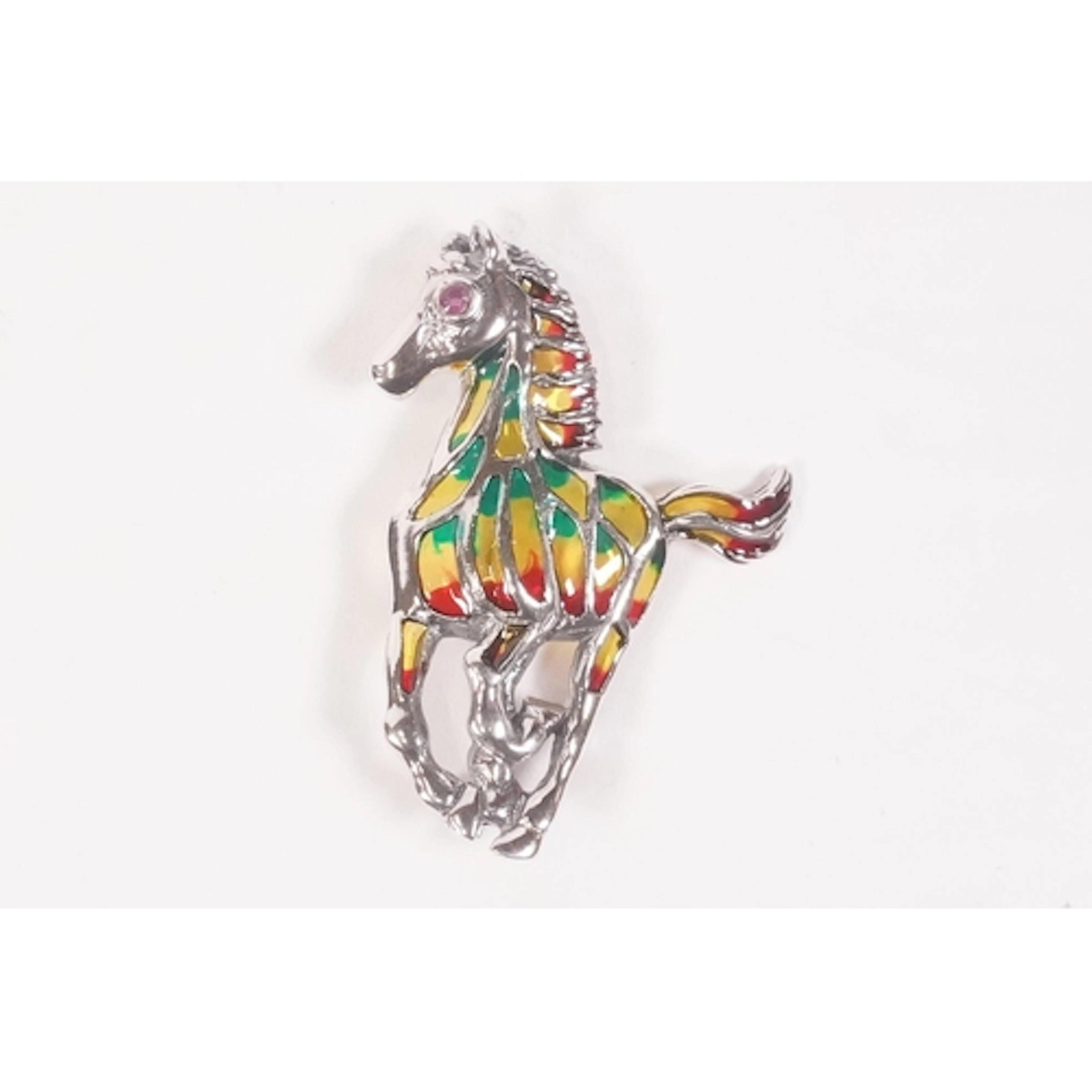Silver and plique a jour horse brooch, length measures 4cm