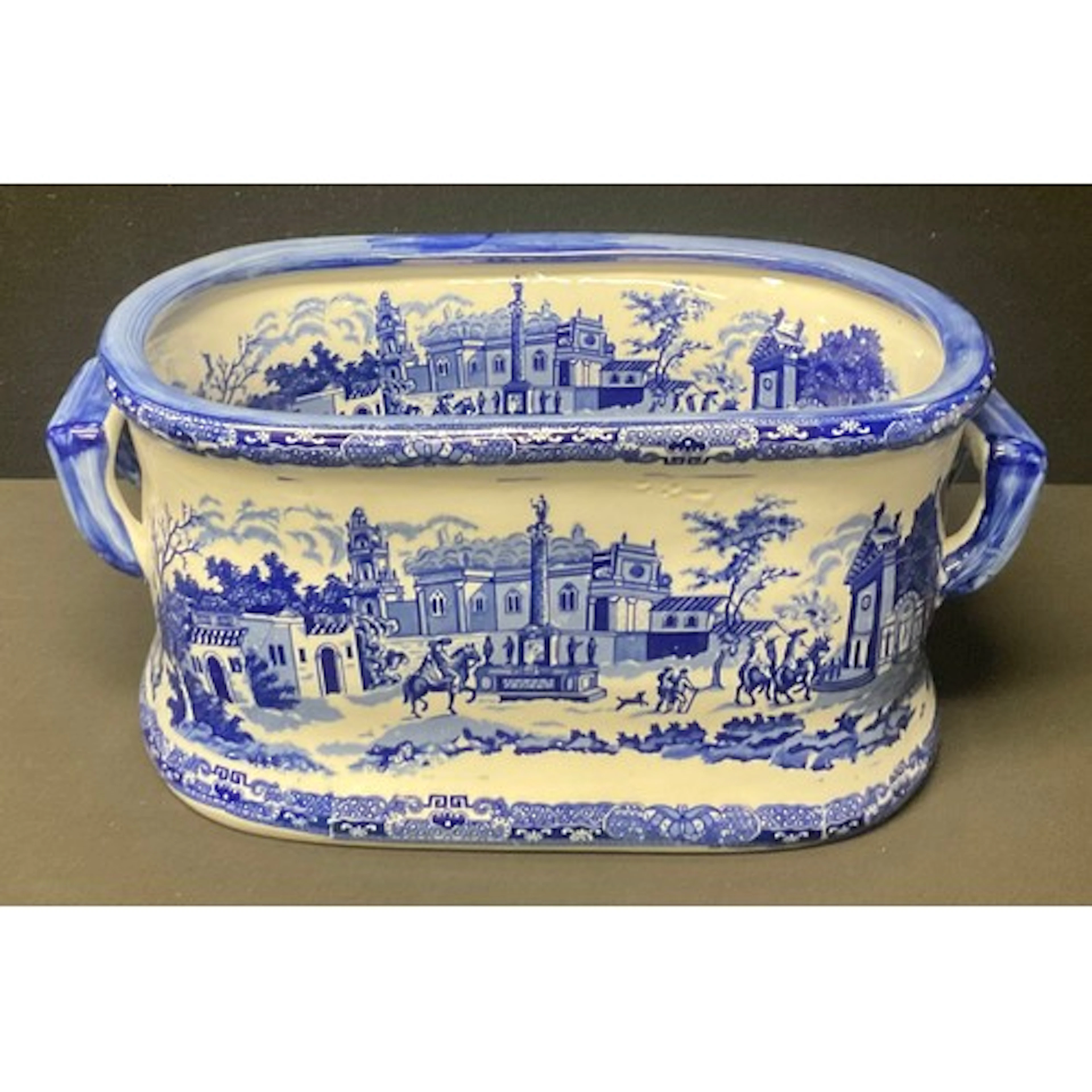 A reproduction blue and white transfer printed twin-handled ...