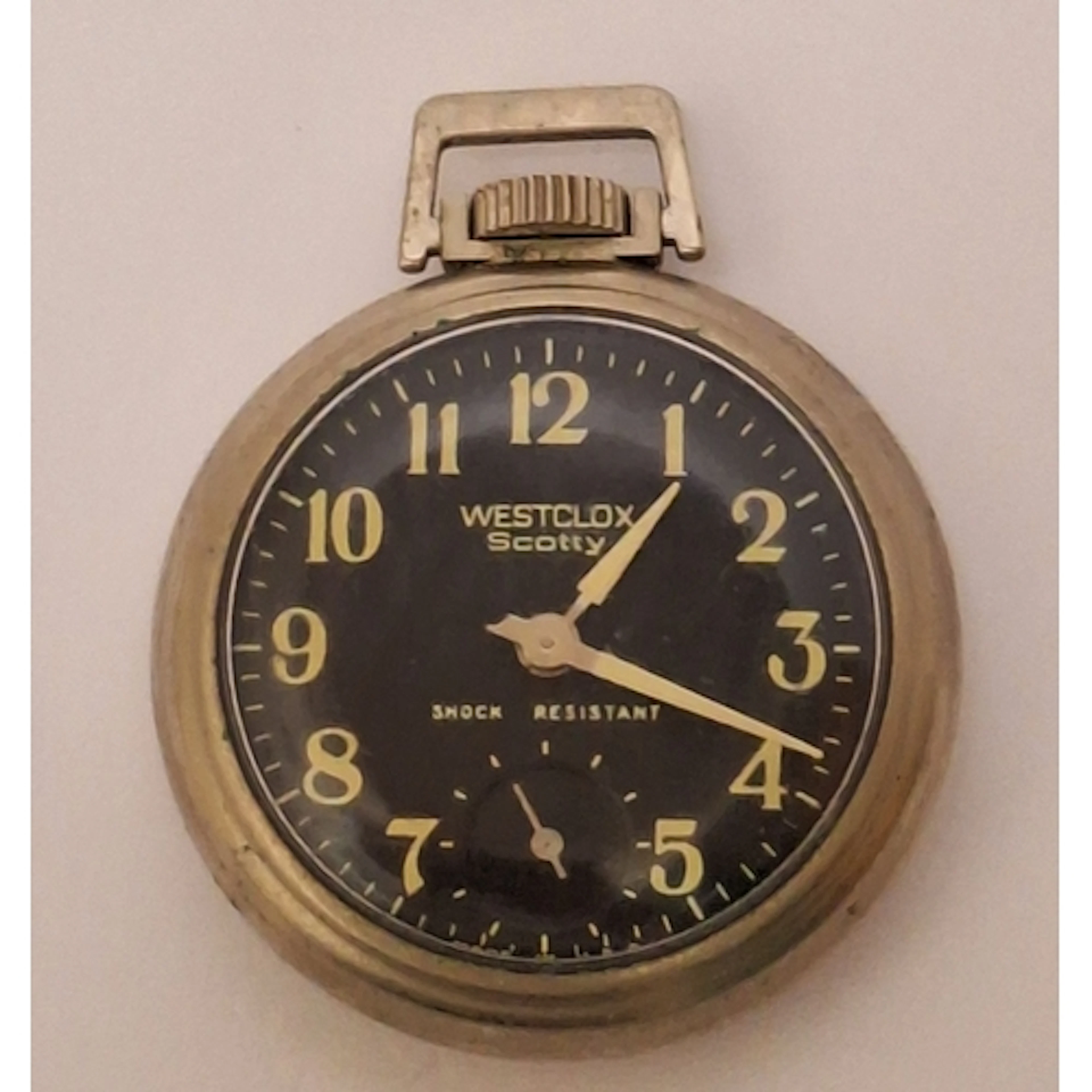 Westclox Scotty Shock Resistant Pocket Watch with black face...