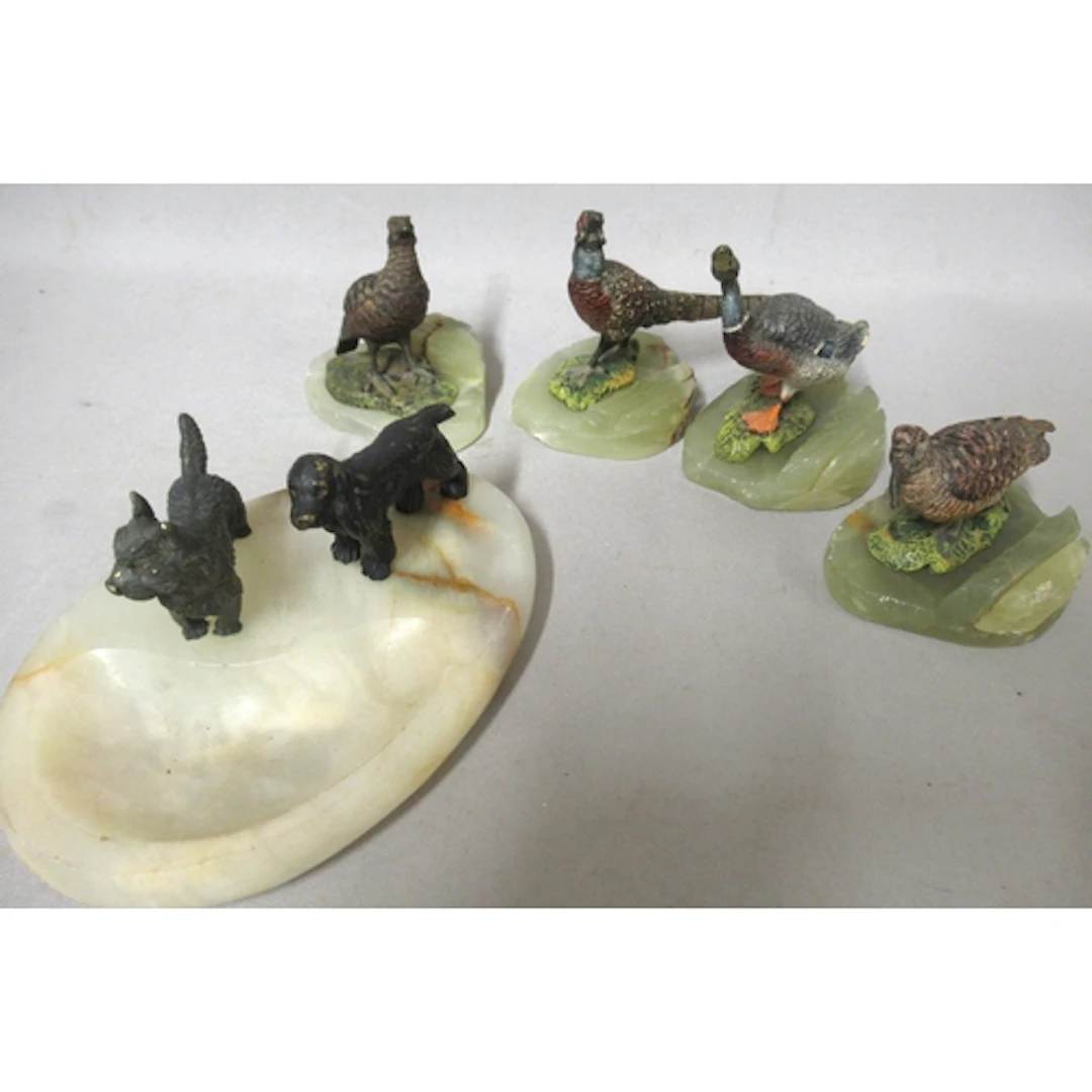 Group of four Austrian cold painted bronze figures of birds,...