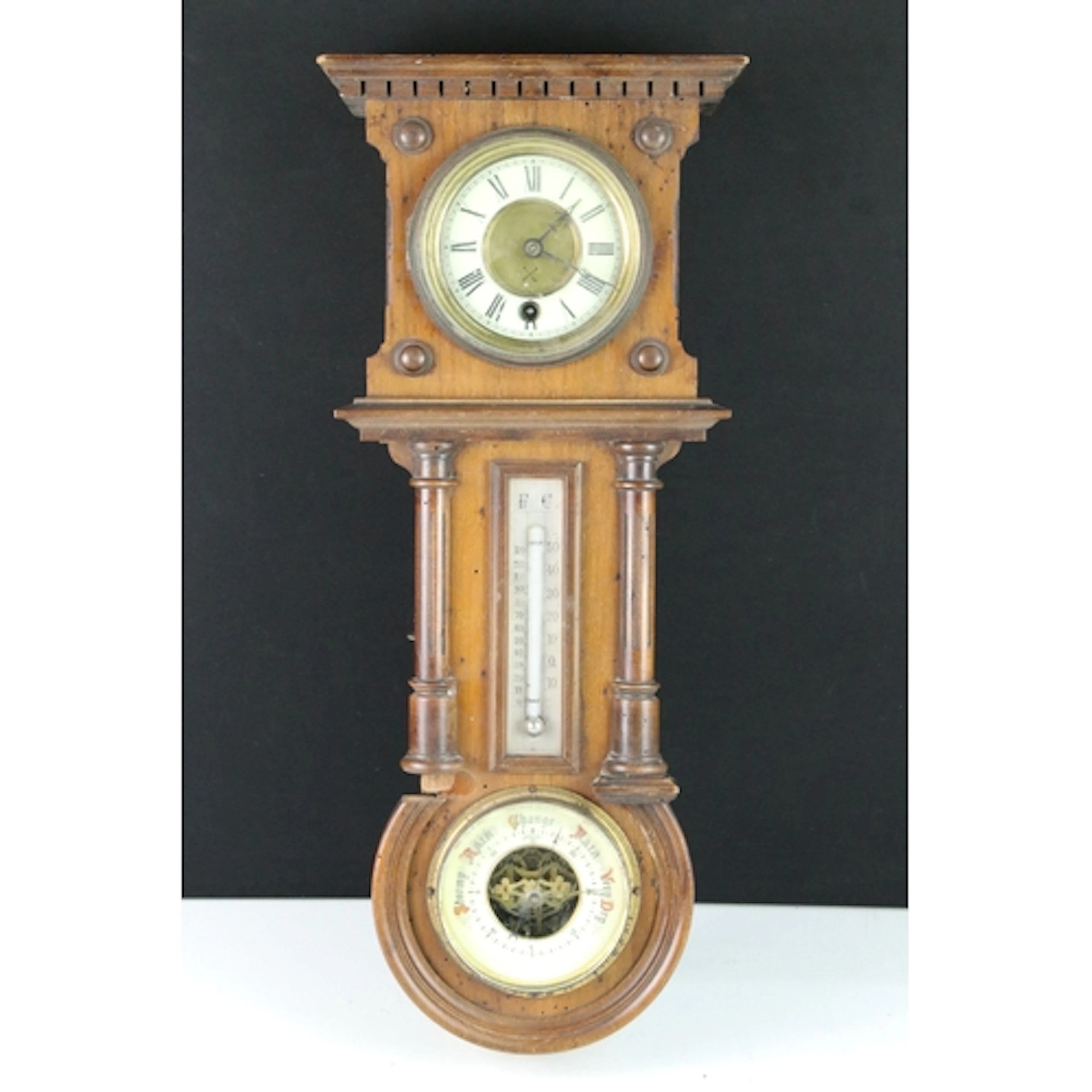 Early 20th century mahogany cased timepiece (clock), thermom...