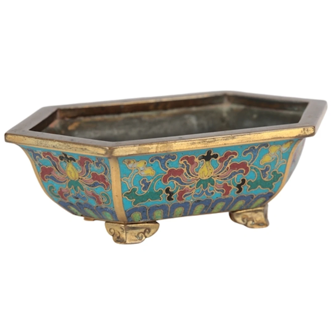 A Chinese miniature gilt copper and cloisonné enamel jardini...