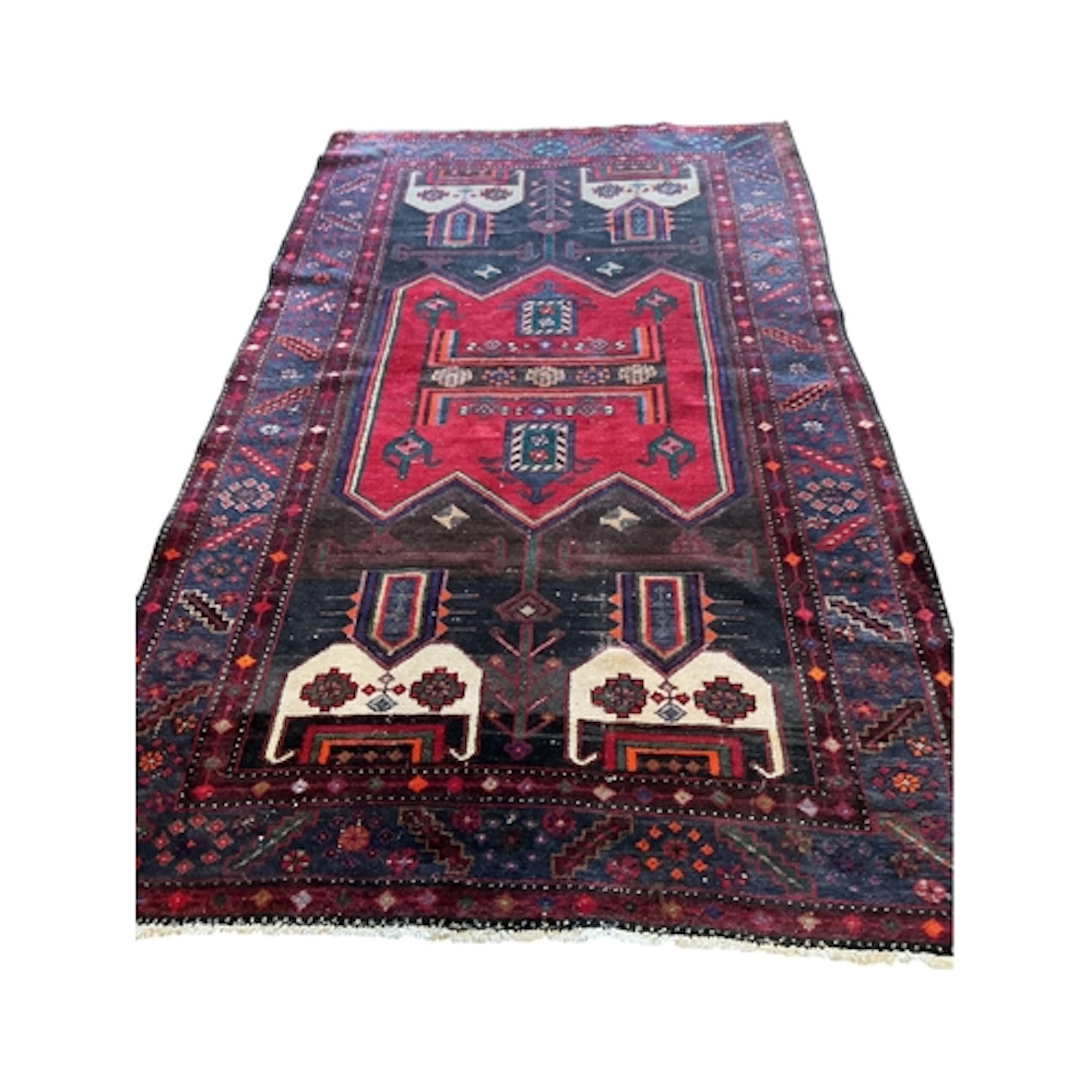 A Turkish blue ground geometric rug, 260 x 150cm