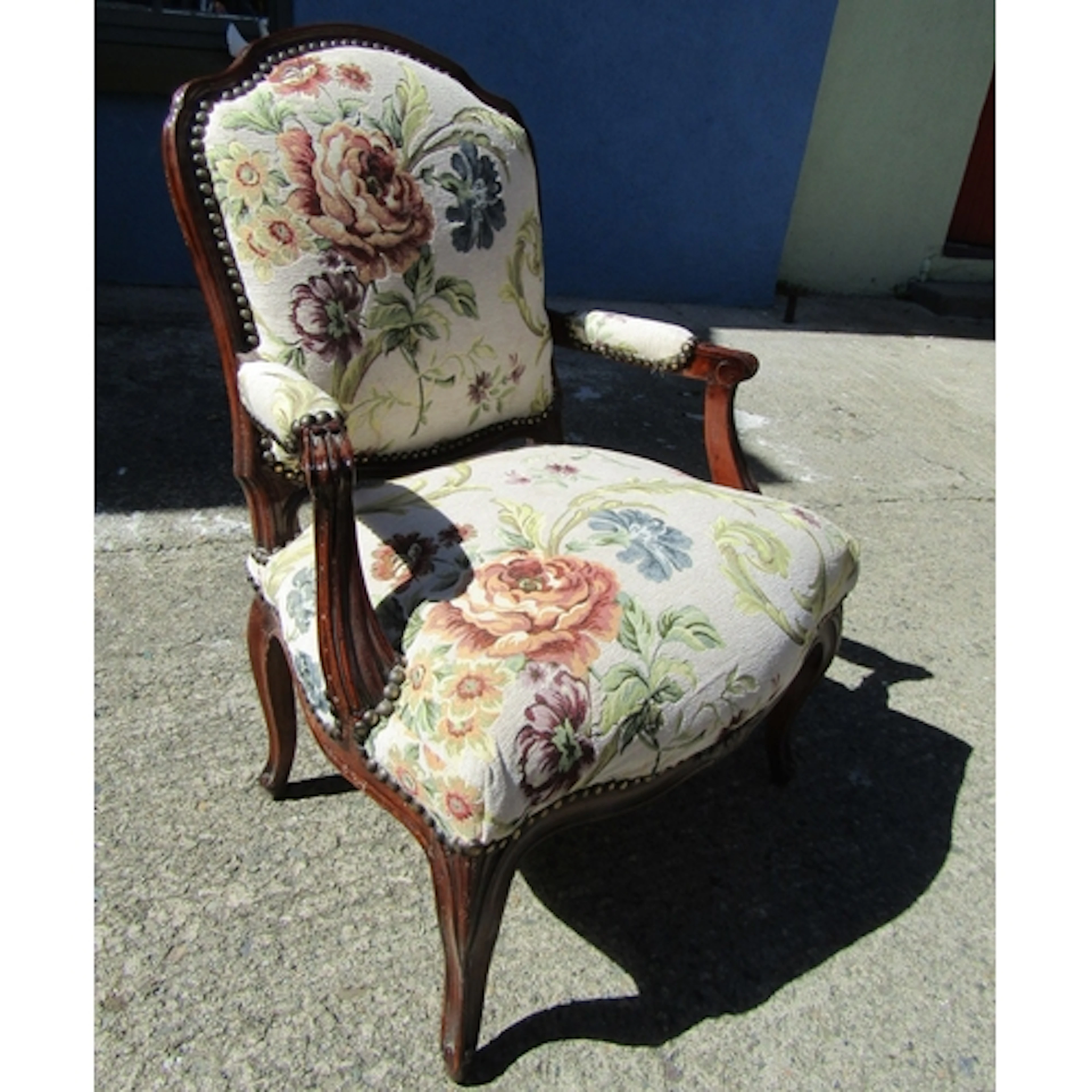 Mahogany Framed Drawing Room Armchair Floral Upholstery Abov...