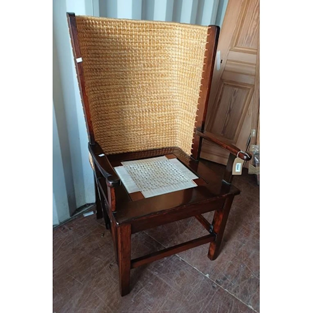 20TH CENTURY ORKNEY CHAIR WITH RUSH BACK & ROPEWORK SEAT, 10...