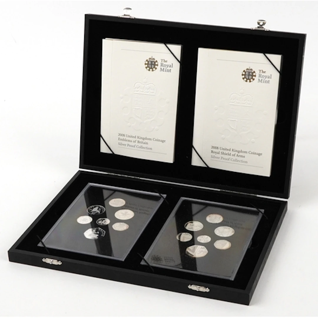 Two 2008 United Kingdom silver proof seven coin sets compris...