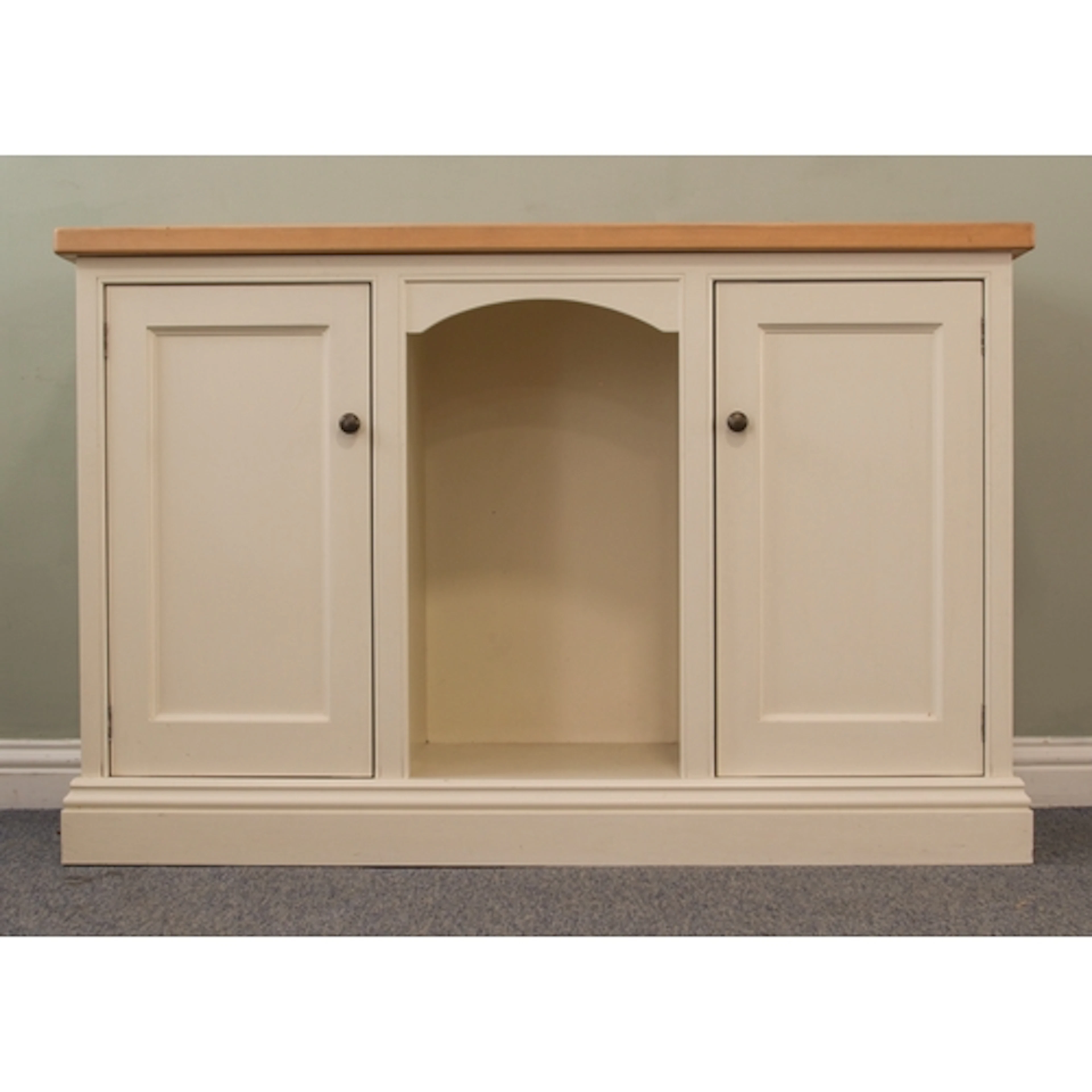 A beech and cream-painted kitchen dresser base - the beech t...