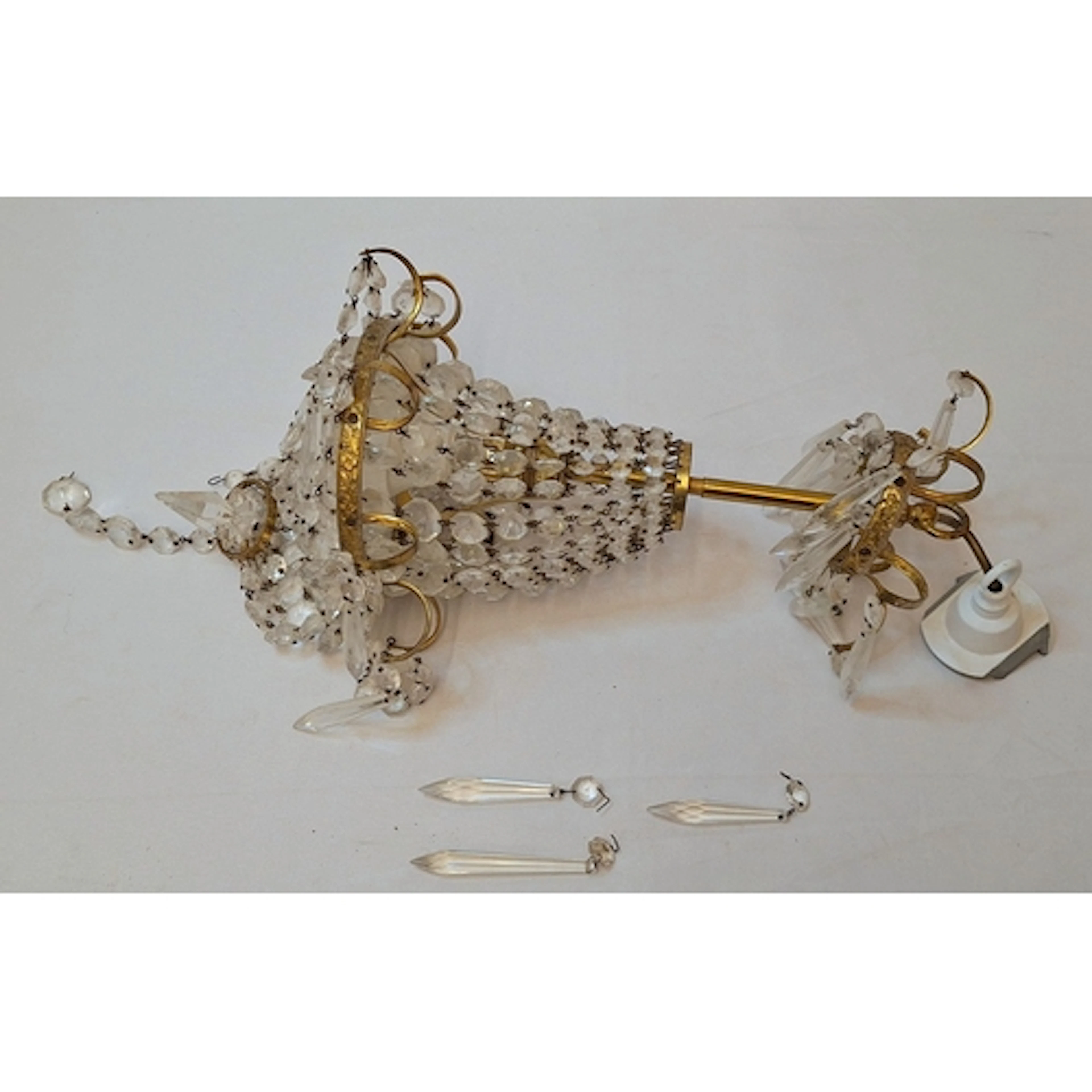 Brass & Crystal Decorative Basket Chandelier approx. 37cm to...