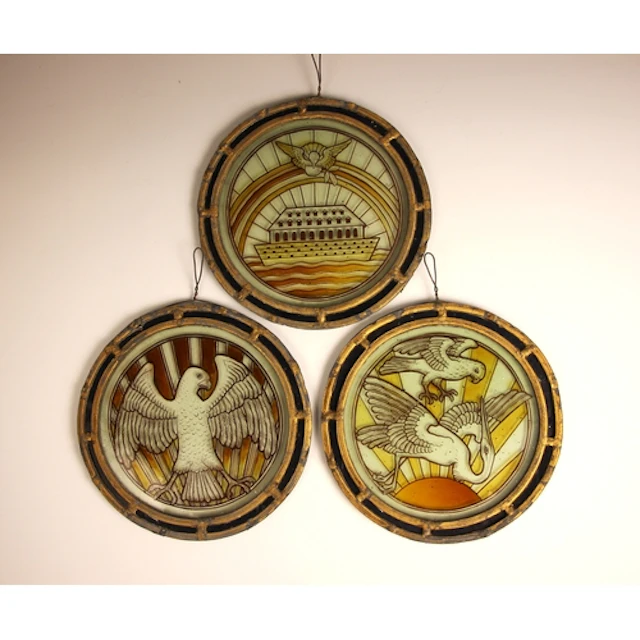 Three Aesthetic Movement stained glass roundels, late 19th c...