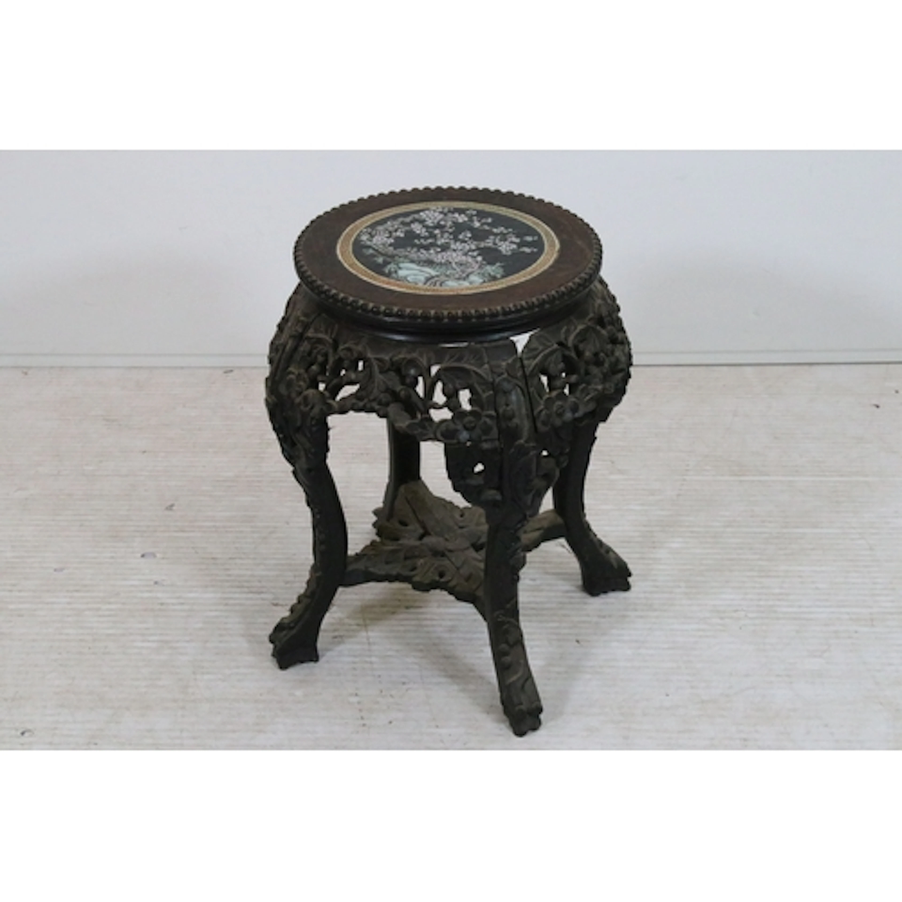 Late 19th century carved hardwood Chinese porcelain topped t...