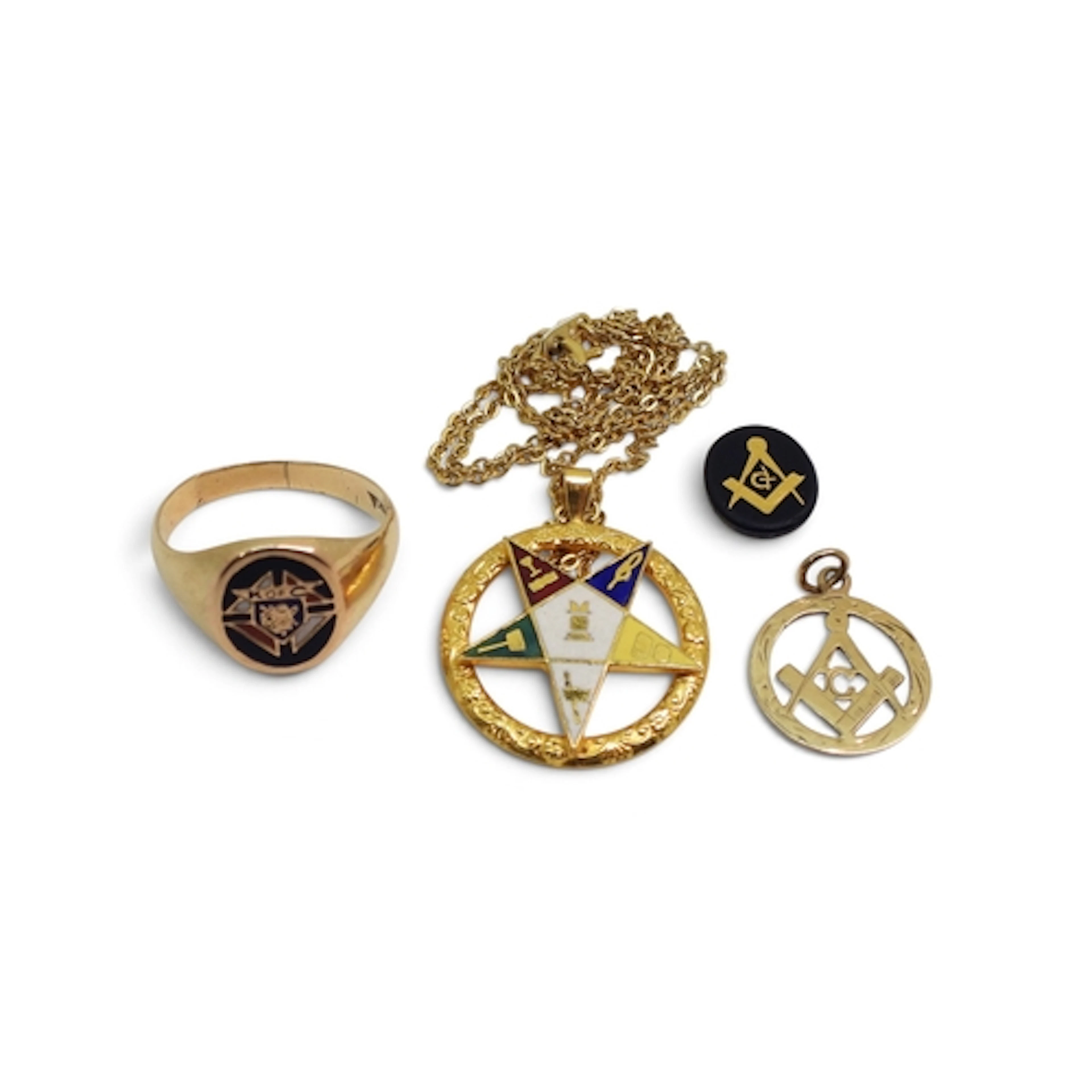 A 10k gold enamelled Knight of Coloumbus signet ring, size Q...