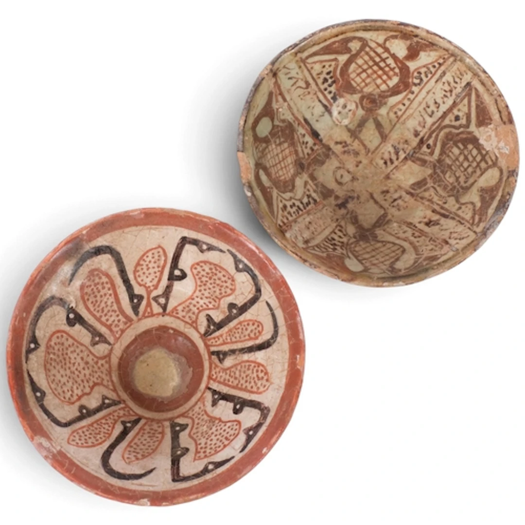 2 small Iranian Nishapur painted pottery bowls, circa 10th c...