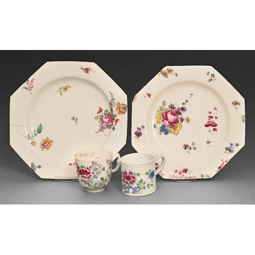 A Bow mug and a coffee cup, c1755, painted in a famille rose...