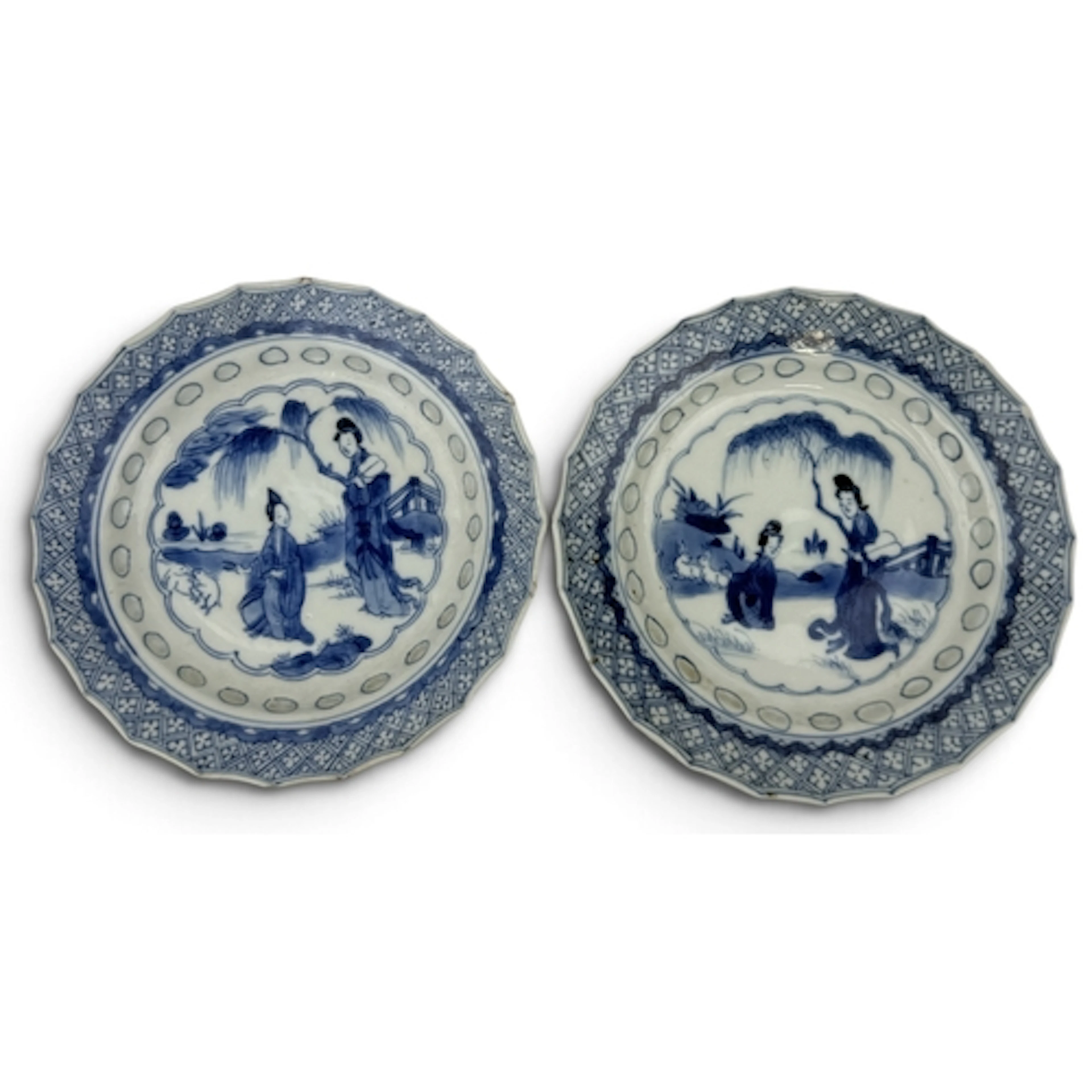 A PAIR OF CHINESE BLUE AND WHITE PORCELAIN DISHES, KANGXI PE...