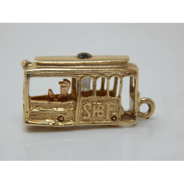 14ct Gold San Francisco Cable Car Articulated Charm with Sta...