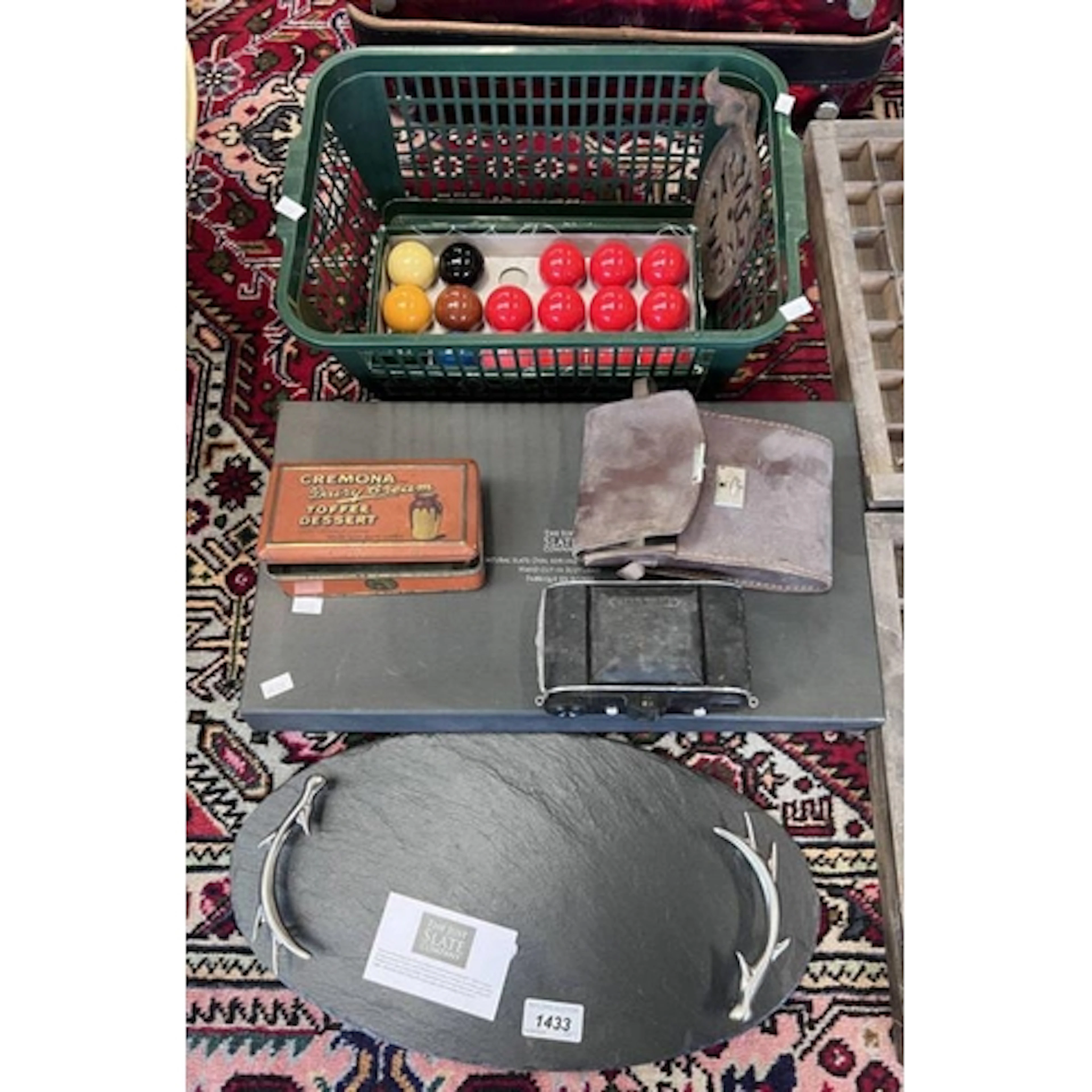 THE JUST SLATE COMPANY SERVING TRAY WITH BOX, VINTAGE CAMERA...