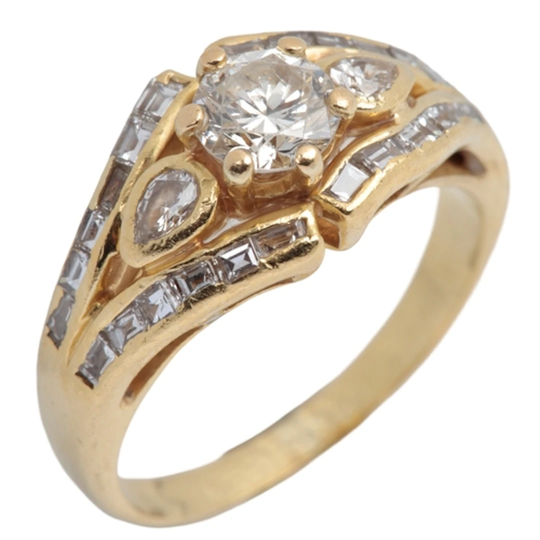 A diamond ring, claw-set with a brilliant-cut diamond weighi...